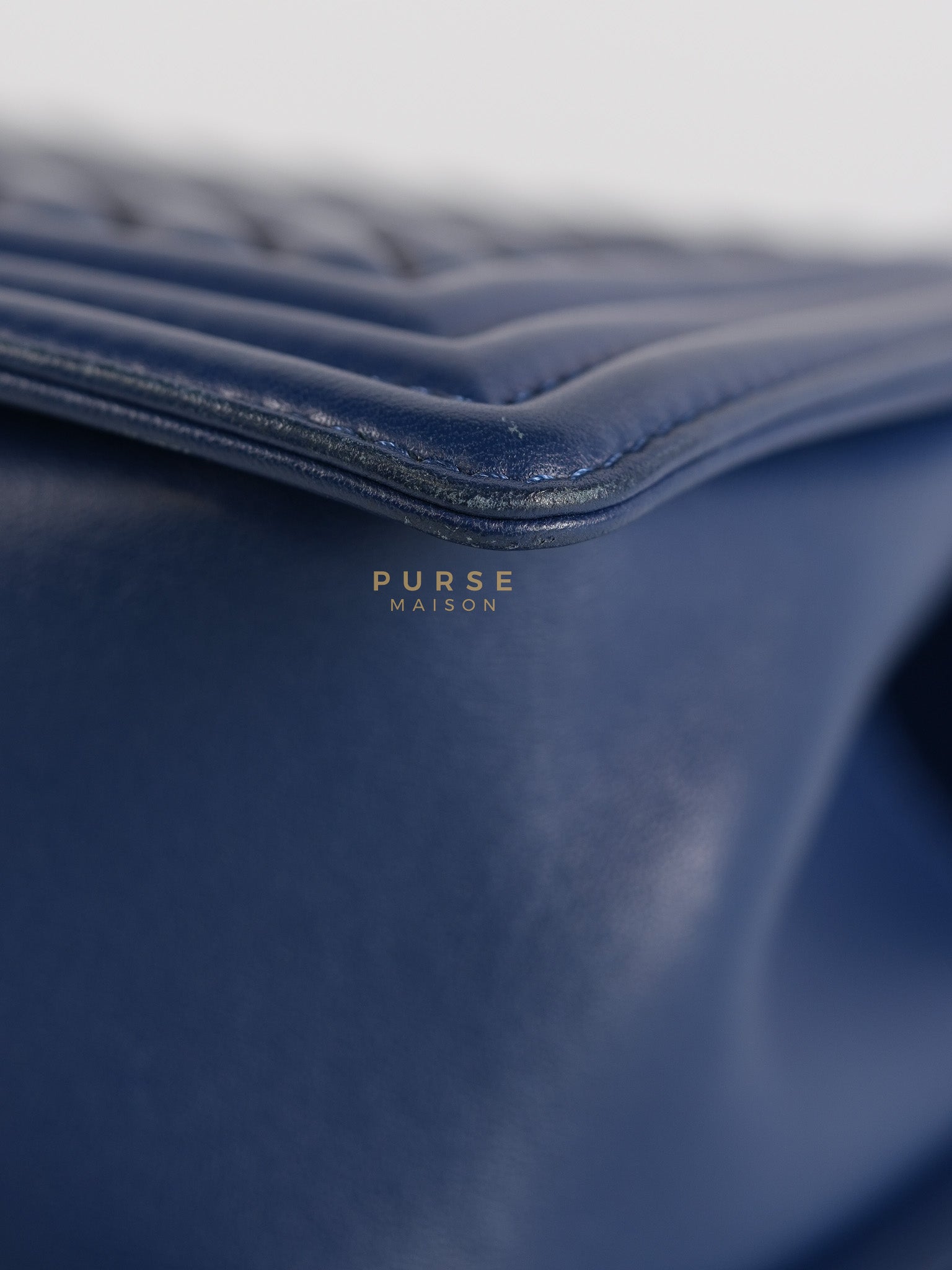 Boy Old Medium in Dark Royal Blue Chevron Lambskin Leather & Ruthenium Hardware Series 20 | Purse Maison Luxury Bags Shop