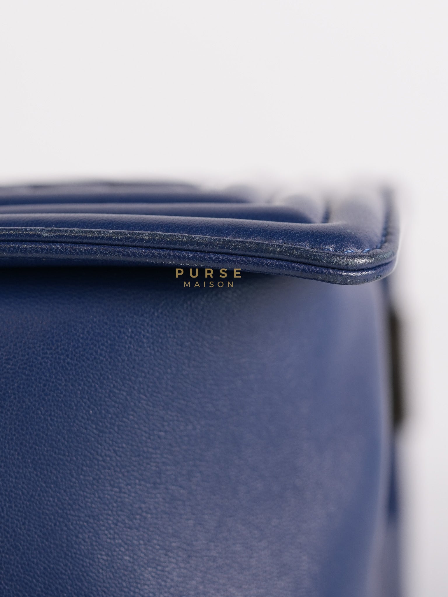 Boy Old Medium in Dark Royal Blue Chevron Lambskin Leather & Ruthenium Hardware Series 20 | Purse Maison Luxury Bags Shop