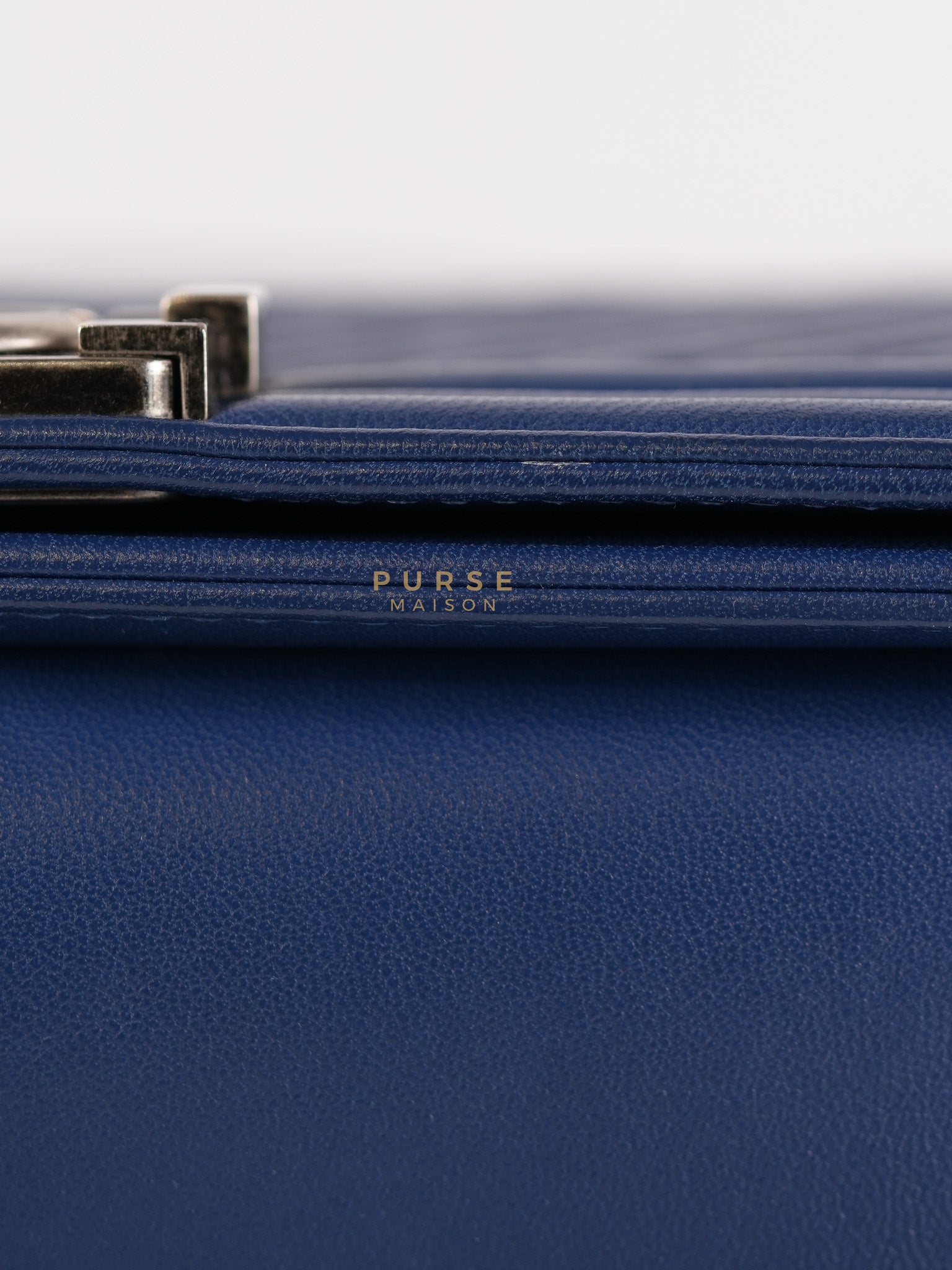 Boy Old Medium in Dark Royal Blue Chevron Lambskin Leather & Ruthenium Hardware Series 20 | Purse Maison Luxury Bags Shop