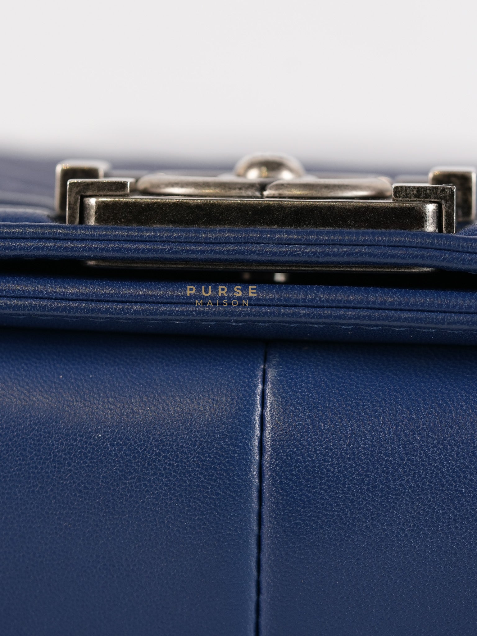 Boy Old Medium in Dark Royal Blue Chevron Lambskin Leather & Ruthenium Hardware Series 20 | Purse Maison Luxury Bags Shop