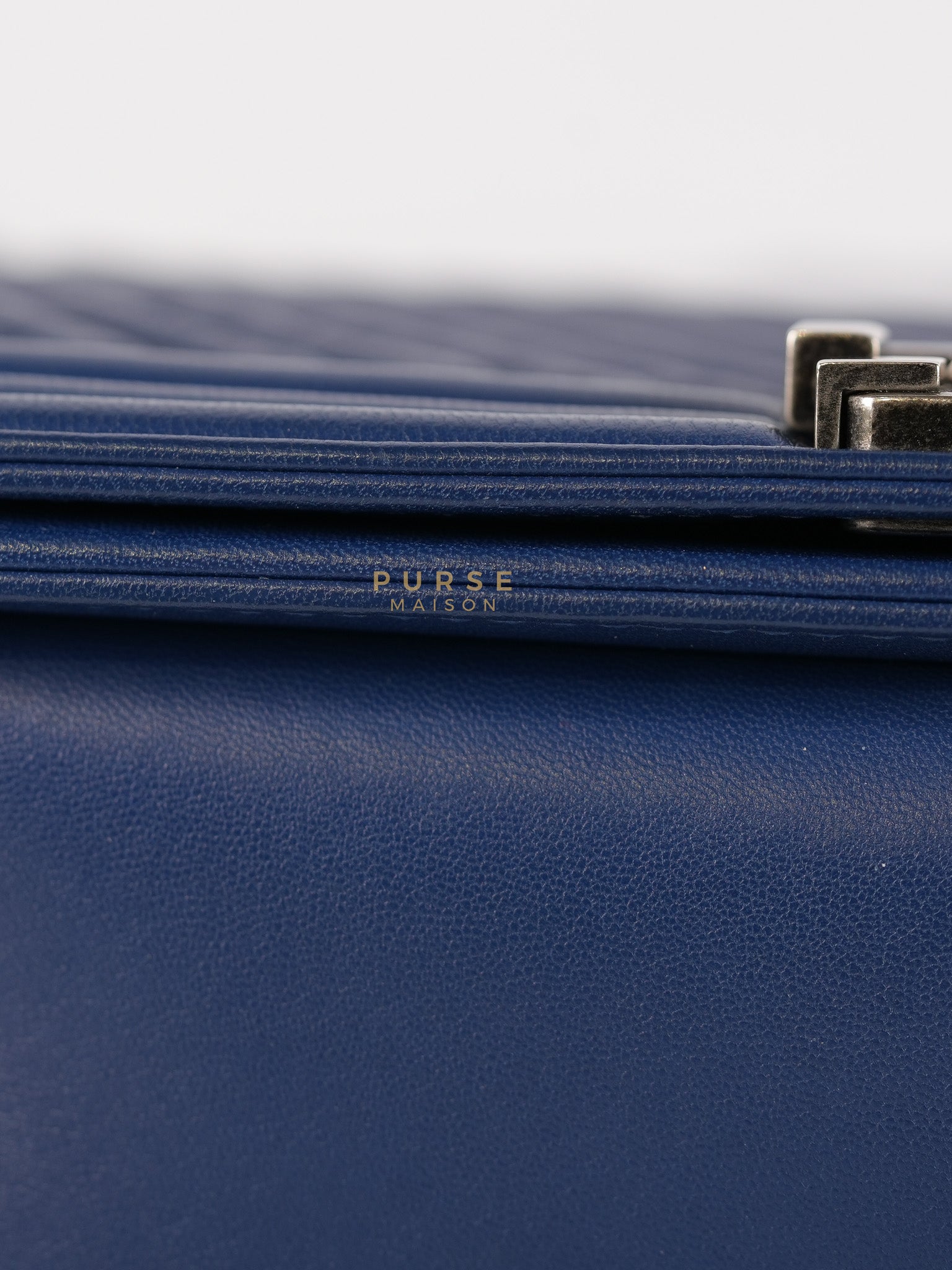 Boy Old Medium in Dark Royal Blue Chevron Lambskin Leather & Ruthenium Hardware Series 20 | Purse Maison Luxury Bags Shop