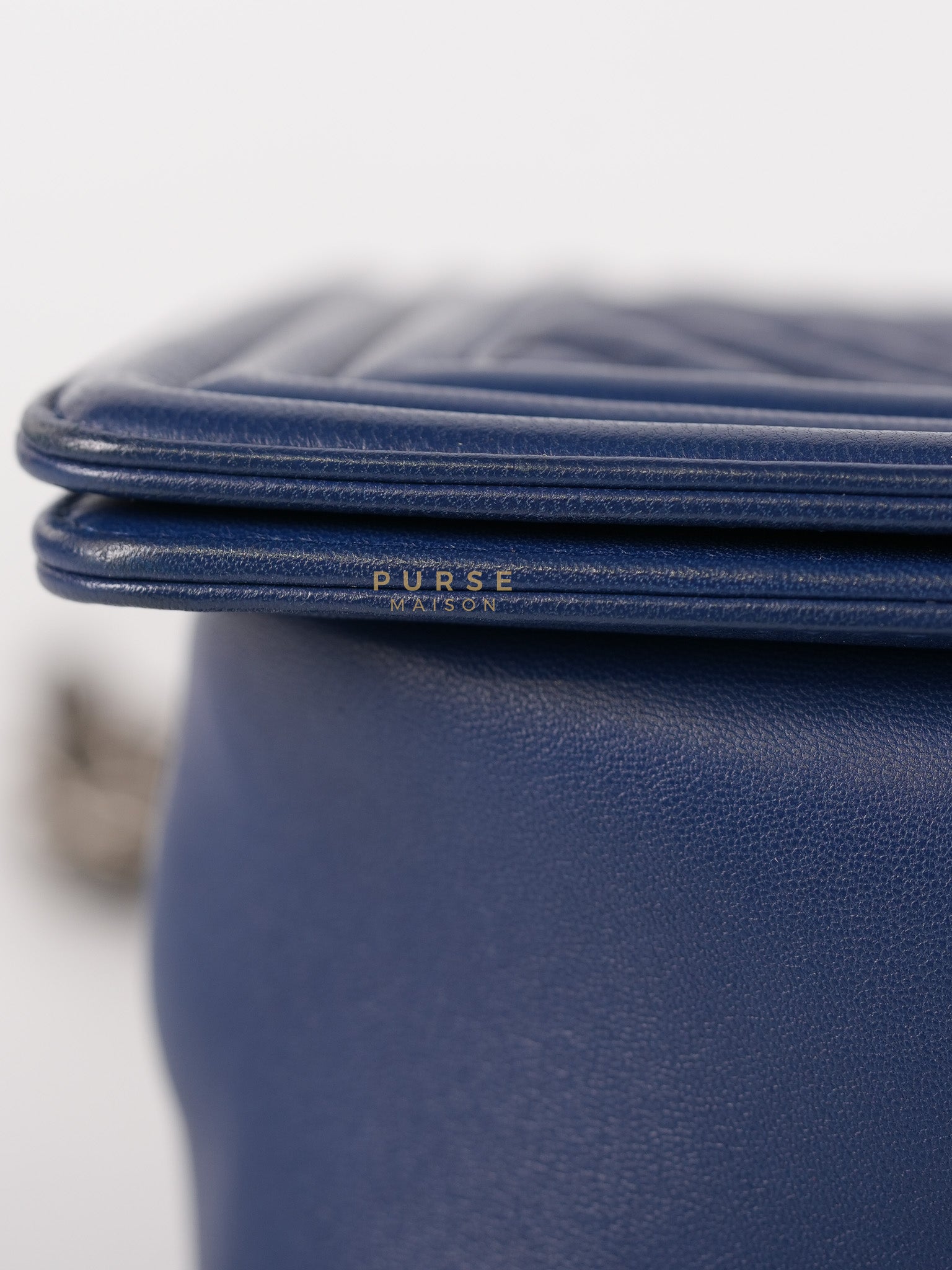 Boy Old Medium in Dark Royal Blue Chevron Lambskin Leather & Ruthenium Hardware Series 20 | Purse Maison Luxury Bags Shop