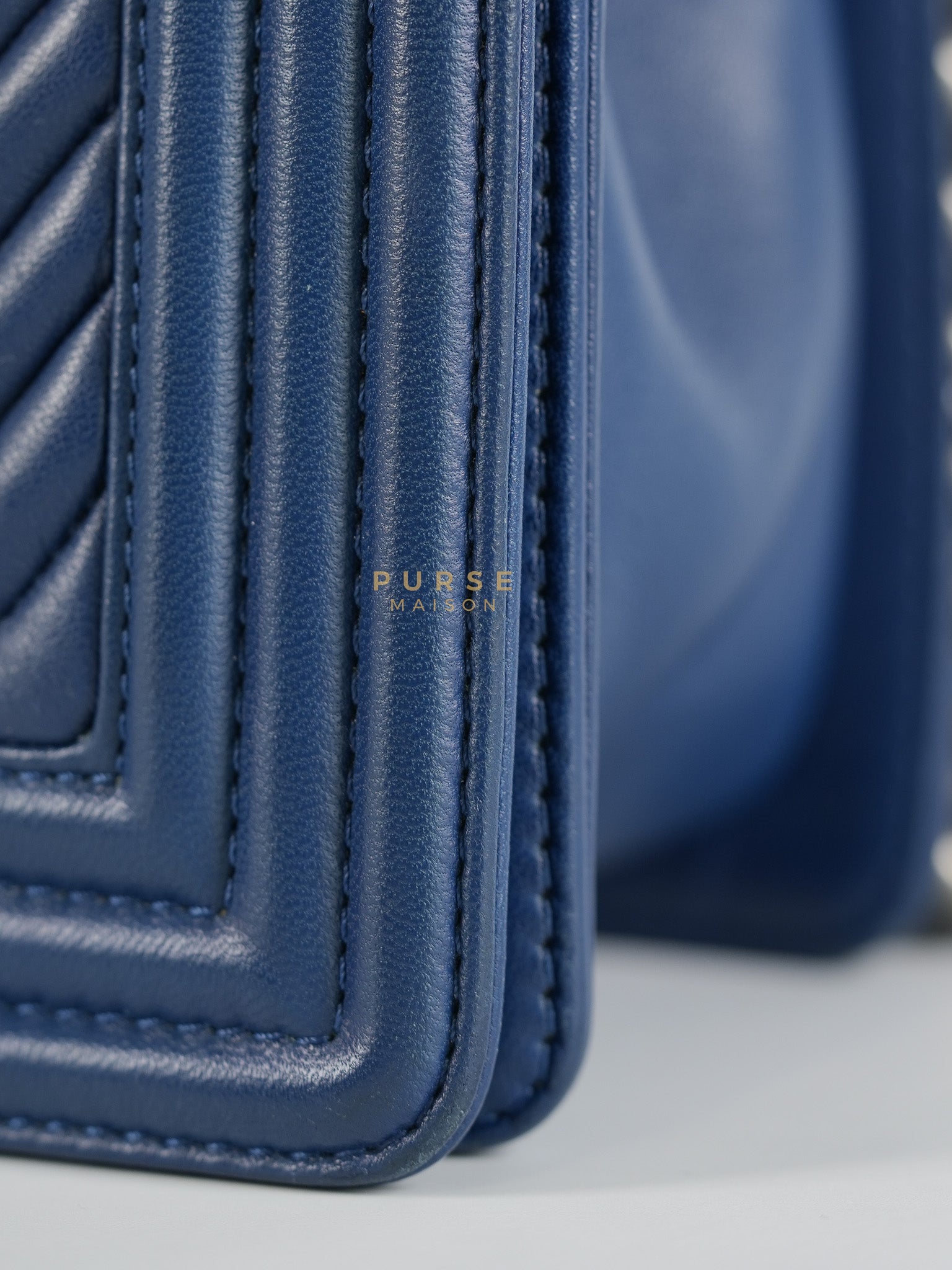 Boy Old Medium in Dark Royal Blue Chevron Lambskin Leather & Ruthenium Hardware Series 20 | Purse Maison Luxury Bags Shop