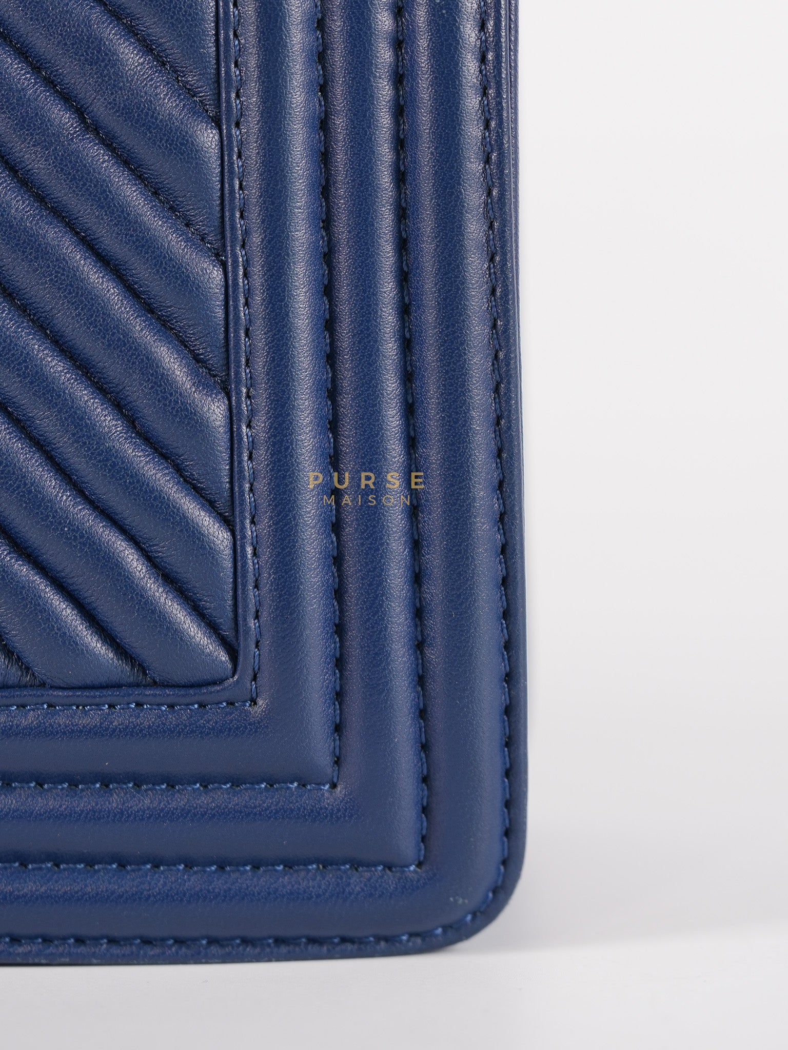 Boy Old Medium in Dark Royal Blue Chevron Lambskin Leather & Ruthenium Hardware Series 20 | Purse Maison Luxury Bags Shop