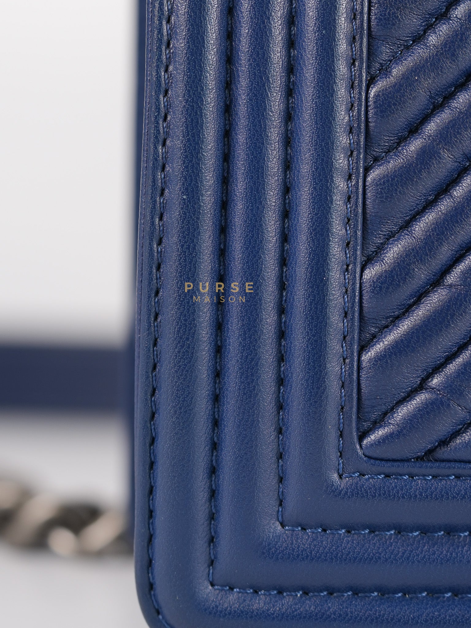 Boy Old Medium in Dark Royal Blue Chevron Lambskin Leather & Ruthenium Hardware Series 20 | Purse Maison Luxury Bags Shop