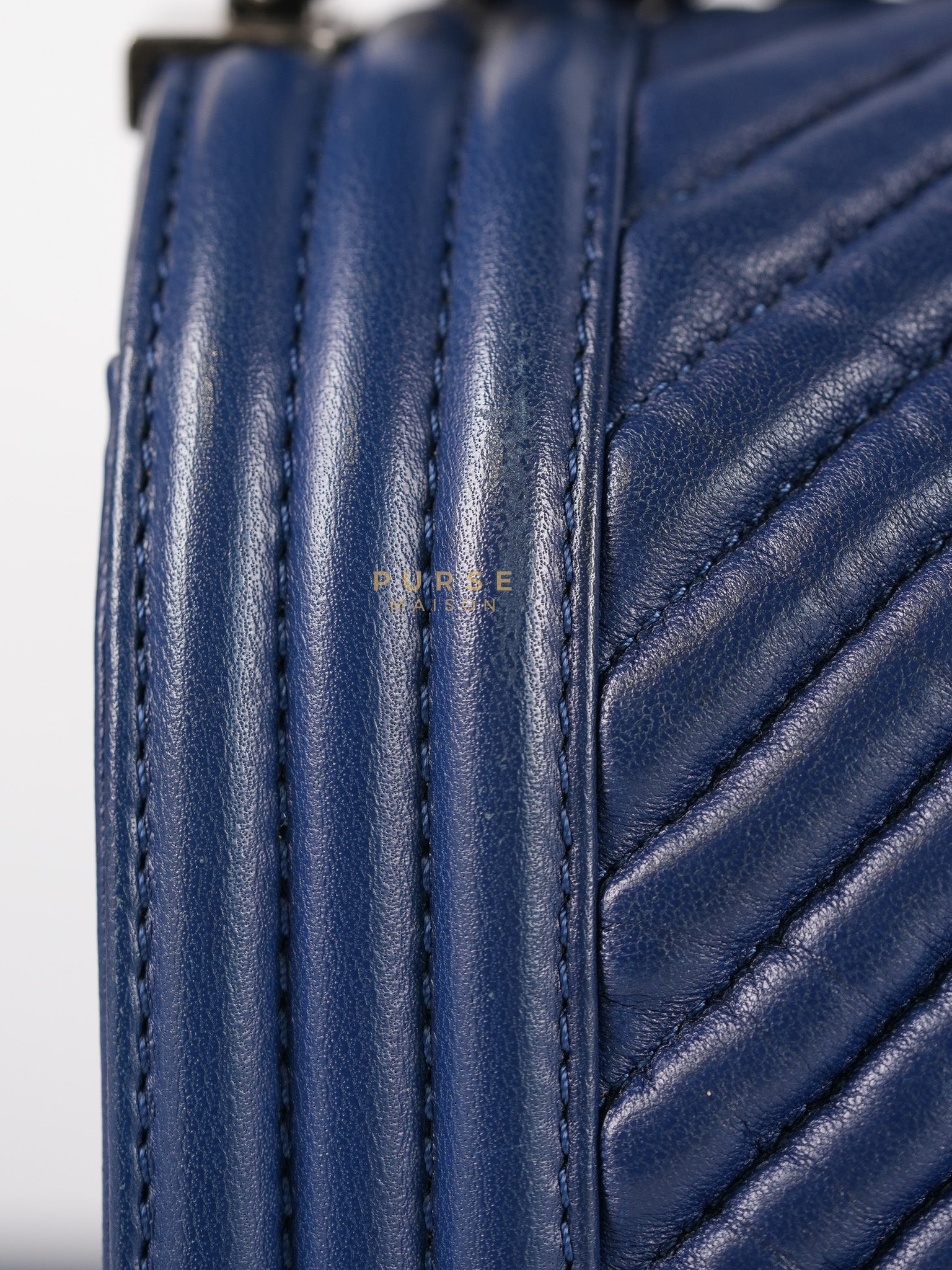 Boy Old Medium in Dark Royal Blue Chevron Lambskin Leather & Ruthenium Hardware Series 20 | Purse Maison Luxury Bags Shop