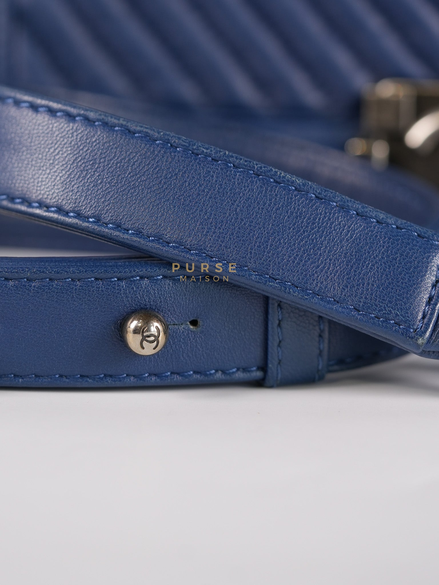 Boy Old Medium in Dark Royal Blue Chevron Lambskin Leather & Ruthenium Hardware Series 20 | Purse Maison Luxury Bags Shop