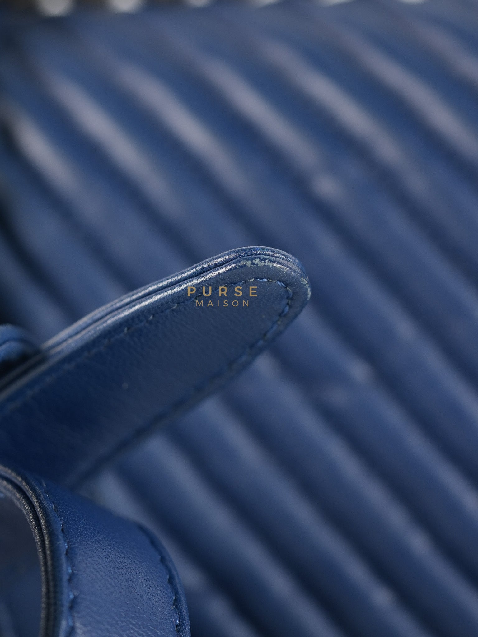 Boy Old Medium in Dark Royal Blue Chevron Lambskin Leather & Ruthenium Hardware Series 20 | Purse Maison Luxury Bags Shop