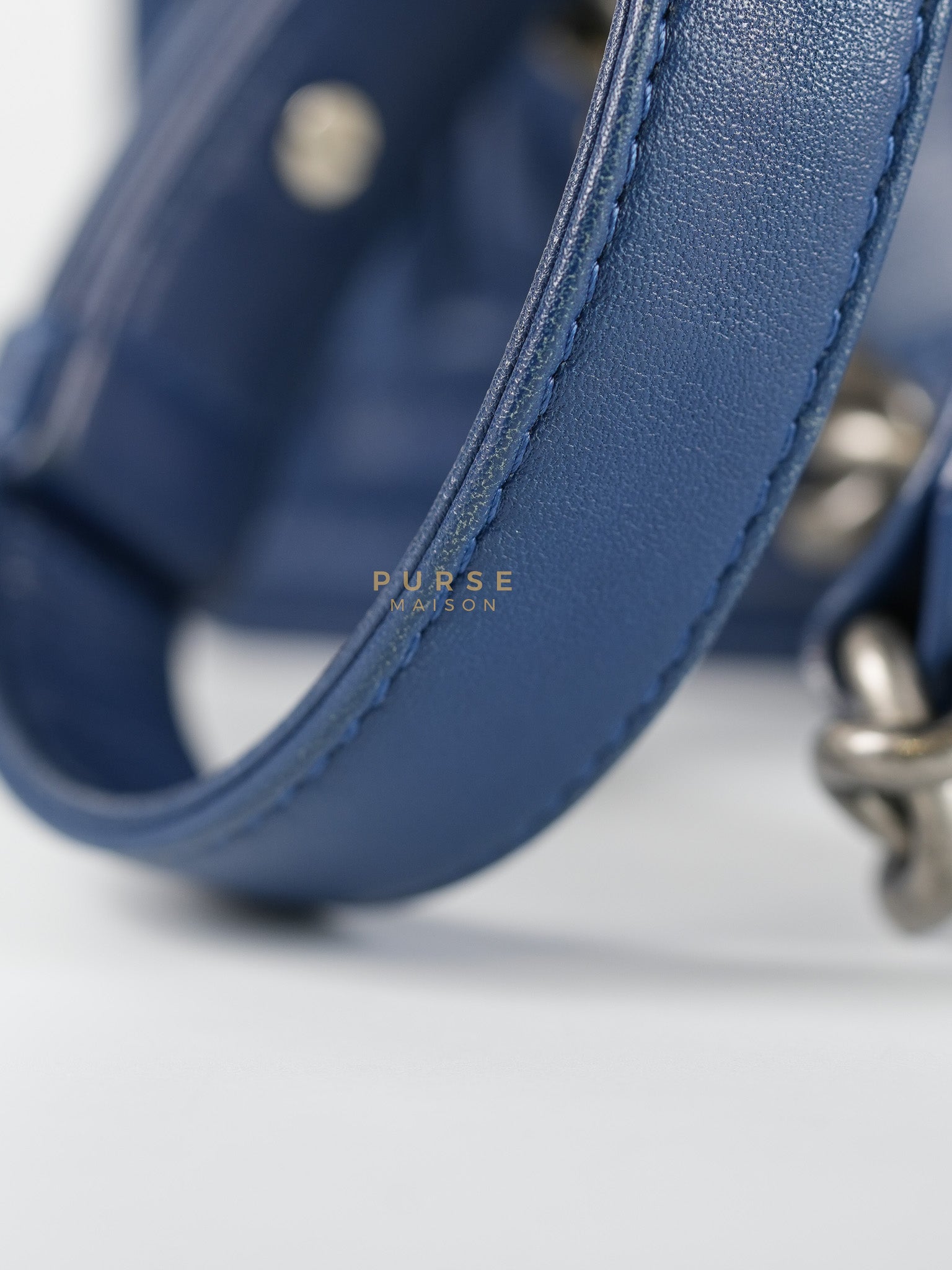 Boy Old Medium in Dark Royal Blue Chevron Lambskin Leather & Ruthenium Hardware Series 20 | Purse Maison Luxury Bags Shop