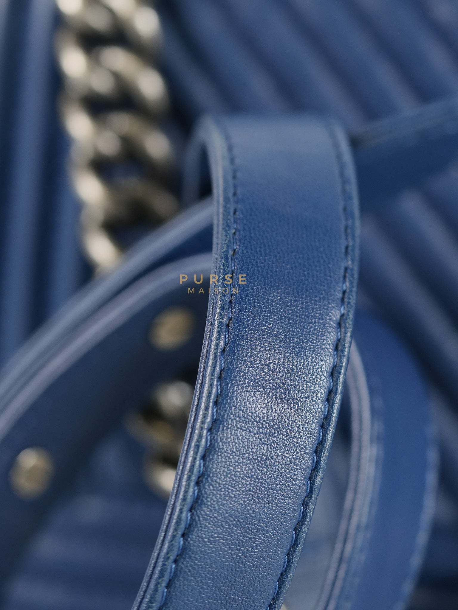 Boy Old Medium in Dark Royal Blue Chevron Lambskin Leather & Ruthenium Hardware Series 20 | Purse Maison Luxury Bags Shop