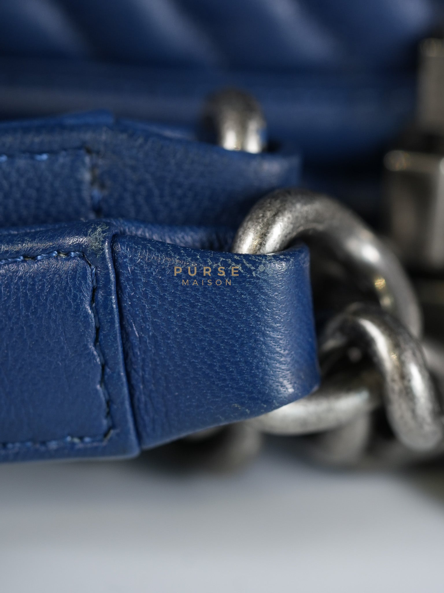 Boy Old Medium in Dark Royal Blue Chevron Lambskin Leather & Ruthenium Hardware Series 20 | Purse Maison Luxury Bags Shop