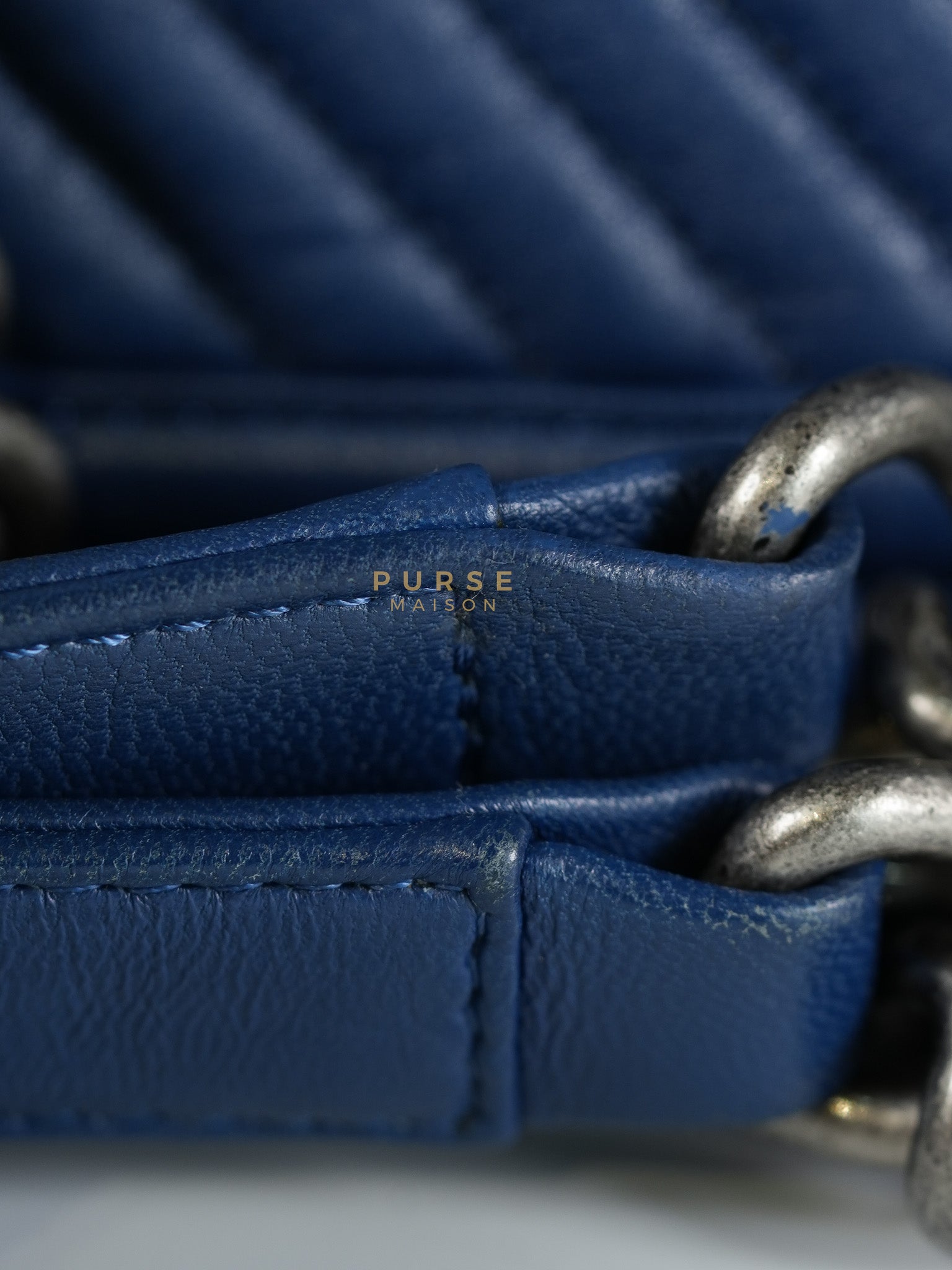 Boy Old Medium in Dark Royal Blue Chevron Lambskin Leather & Ruthenium Hardware Series 20 | Purse Maison Luxury Bags Shop