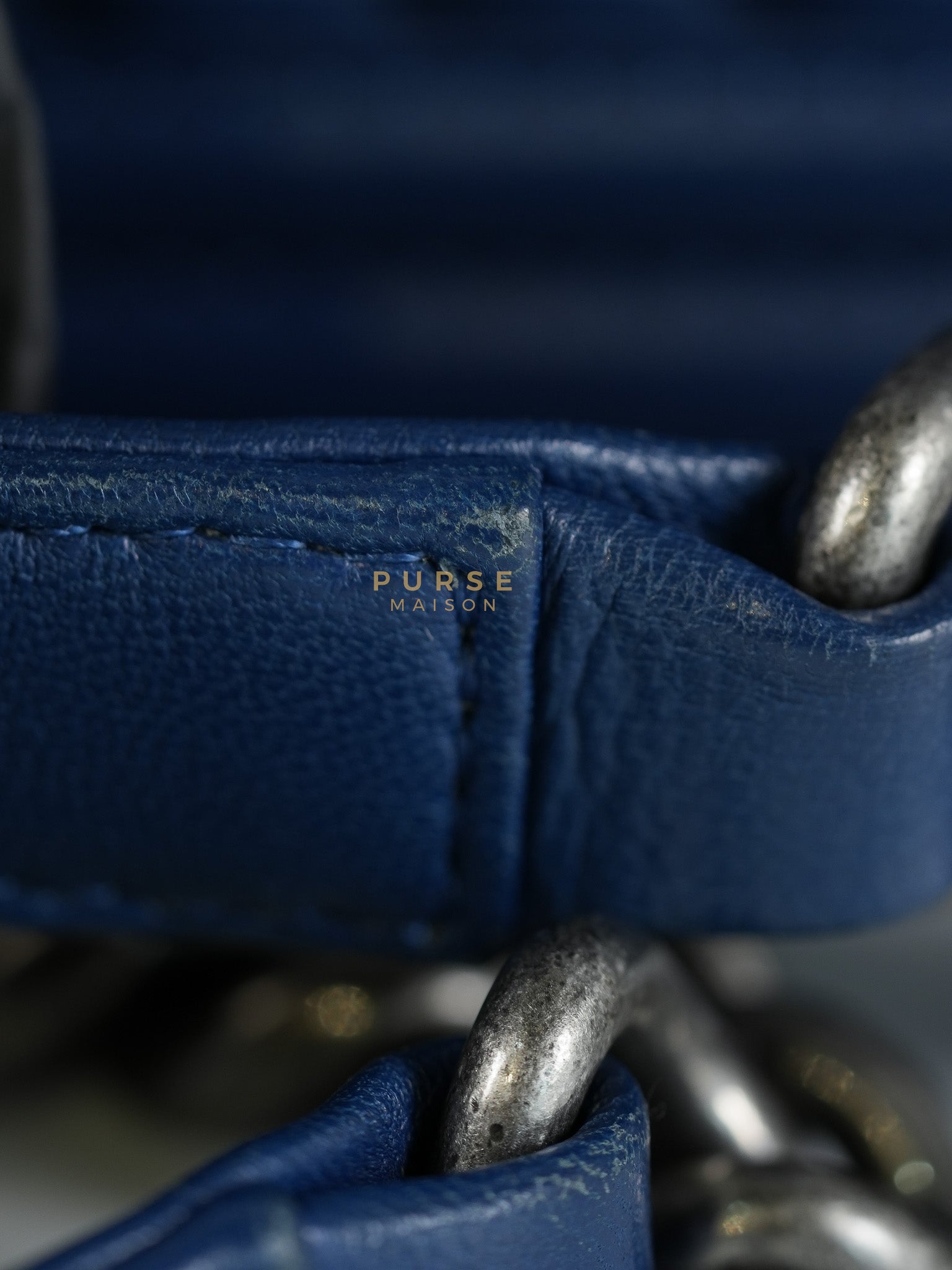 Boy Old Medium in Dark Royal Blue Chevron Lambskin Leather & Ruthenium Hardware Series 20 | Purse Maison Luxury Bags Shop