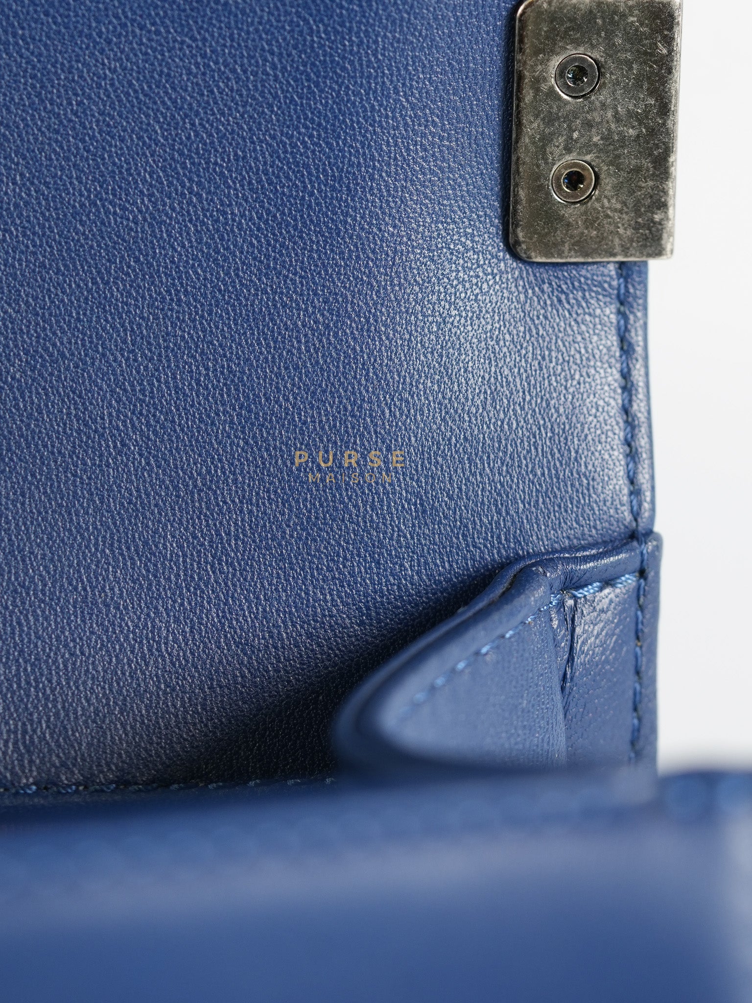Boy Old Medium in Dark Royal Blue Chevron Lambskin Leather & Ruthenium Hardware Series 20 | Purse Maison Luxury Bags Shop