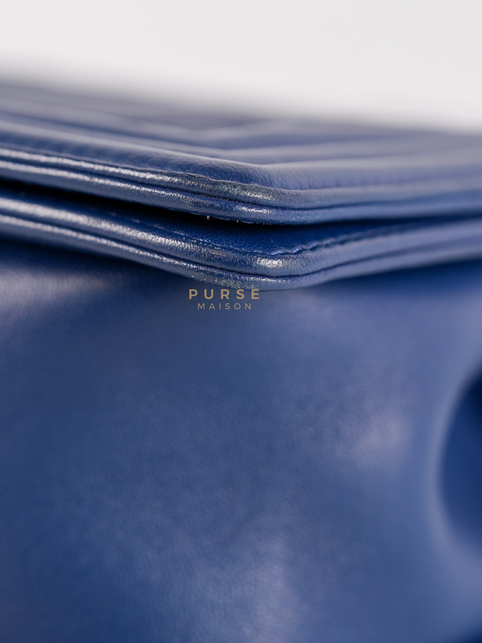 Boy Old Medium in Dark Royal Blue Chevron Lambskin Leather & Ruthenium Hardware Series 20 | Purse Maison Luxury Bags Shop