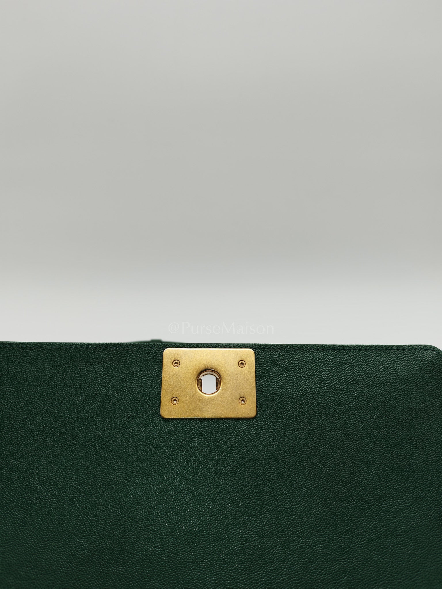 Boy Old Medium in Green Chevron Calfskin Leather and Aged Gold Hardware Series 26 | Purse Maison Luxury Bags Shop