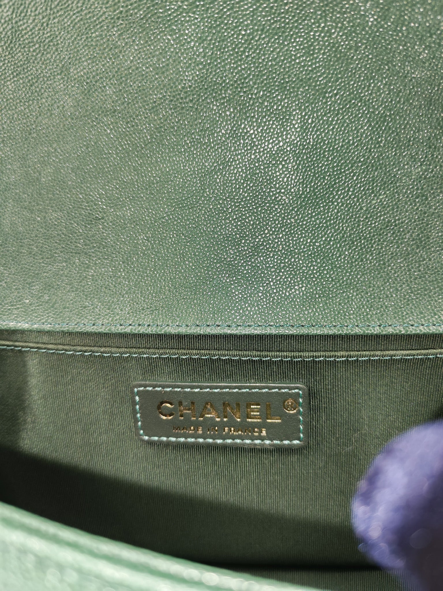 Boy Old Medium in Green Chevron Calfskin Leather and Aged Gold Hardware Series 26 | Purse Maison Luxury Bags Shop