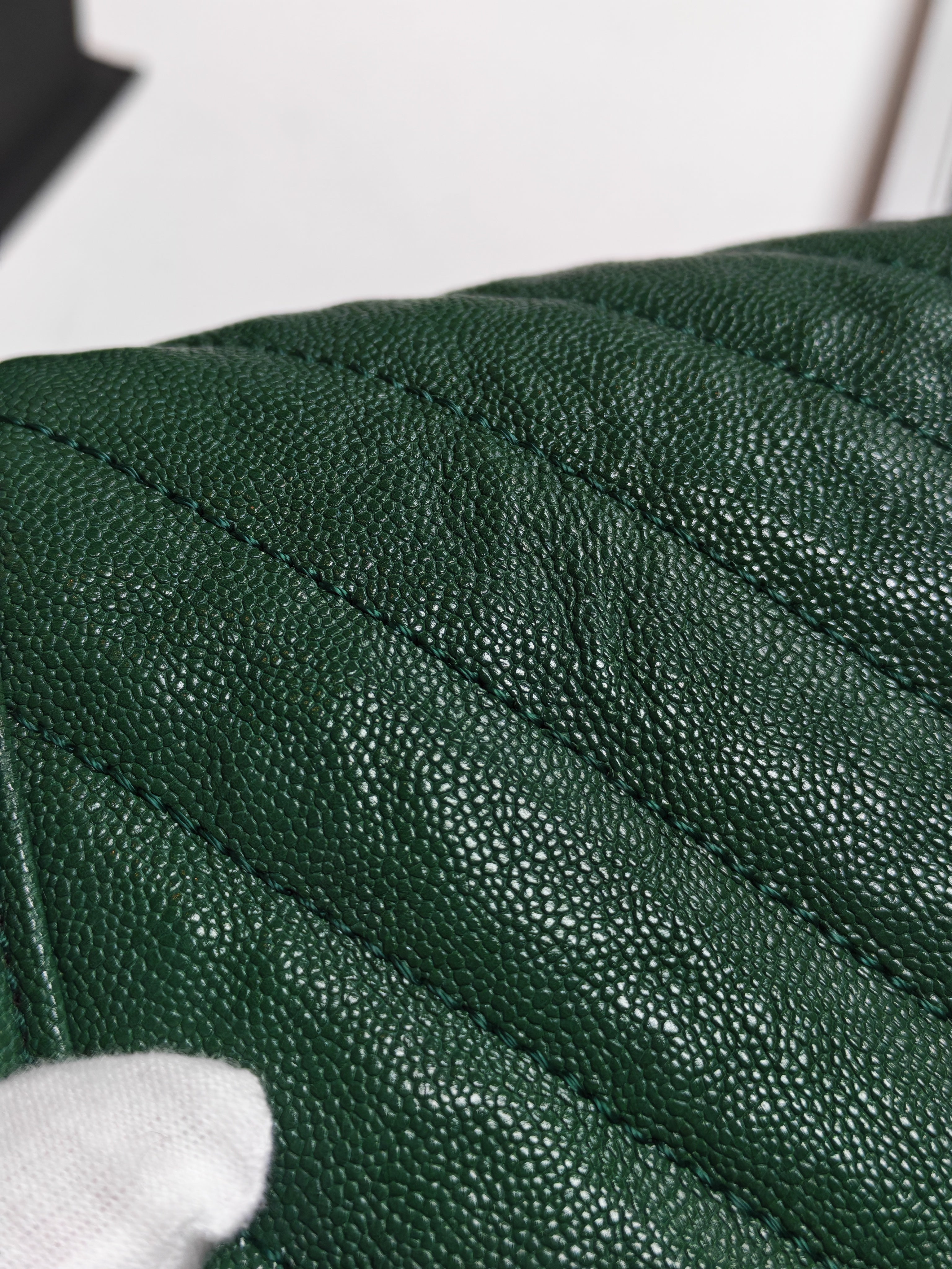 Boy Old Medium in Green Chevron Calfskin Leather and Aged Gold Hardware Series 26 | Purse Maison Luxury Bags Shop