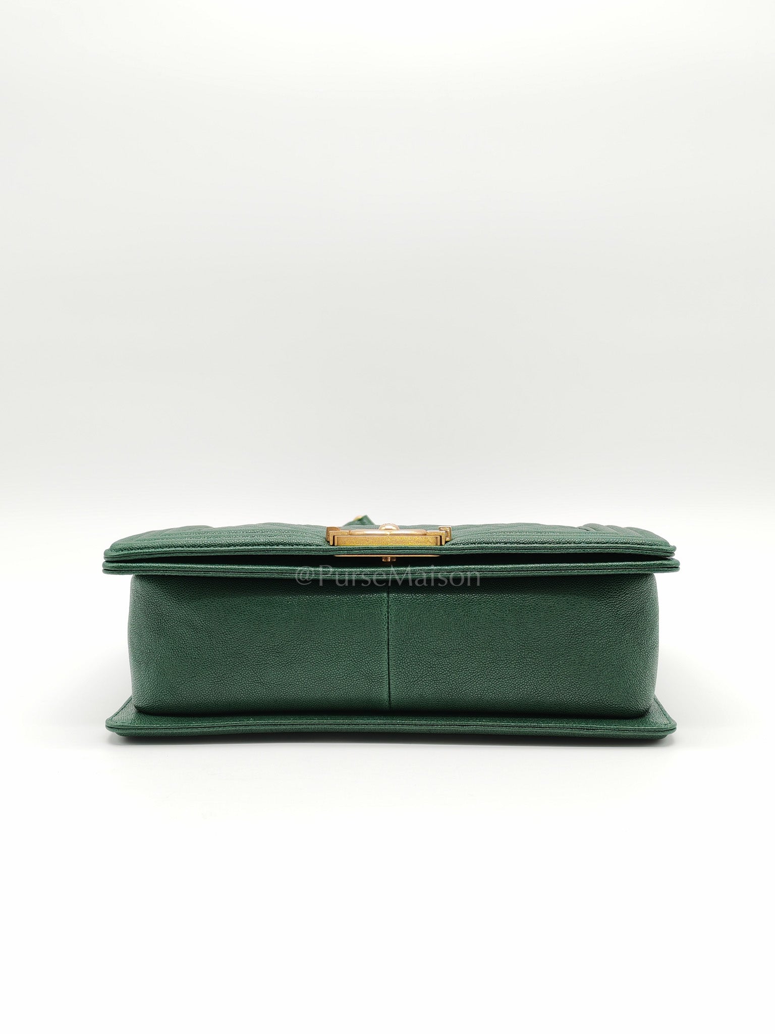 Boy Old Medium in Green Chevron Calfskin Leather and Aged Gold Hardware Series 26 | Purse Maison Luxury Bags Shop