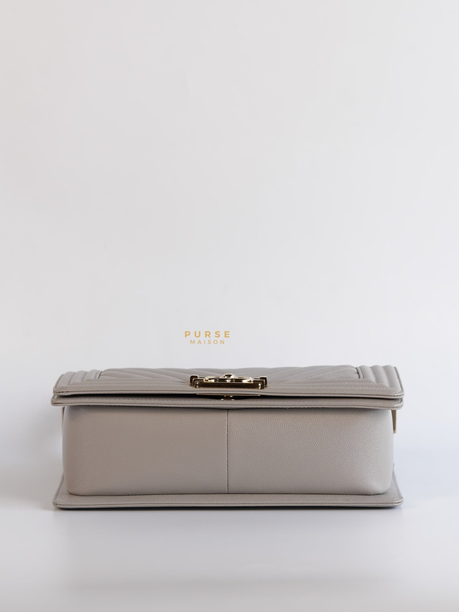 Boy Old Medium in Grey Chevron Caviar & Light Gold Hardware (Microchip) | Purse Maison Luxury Bags Shop