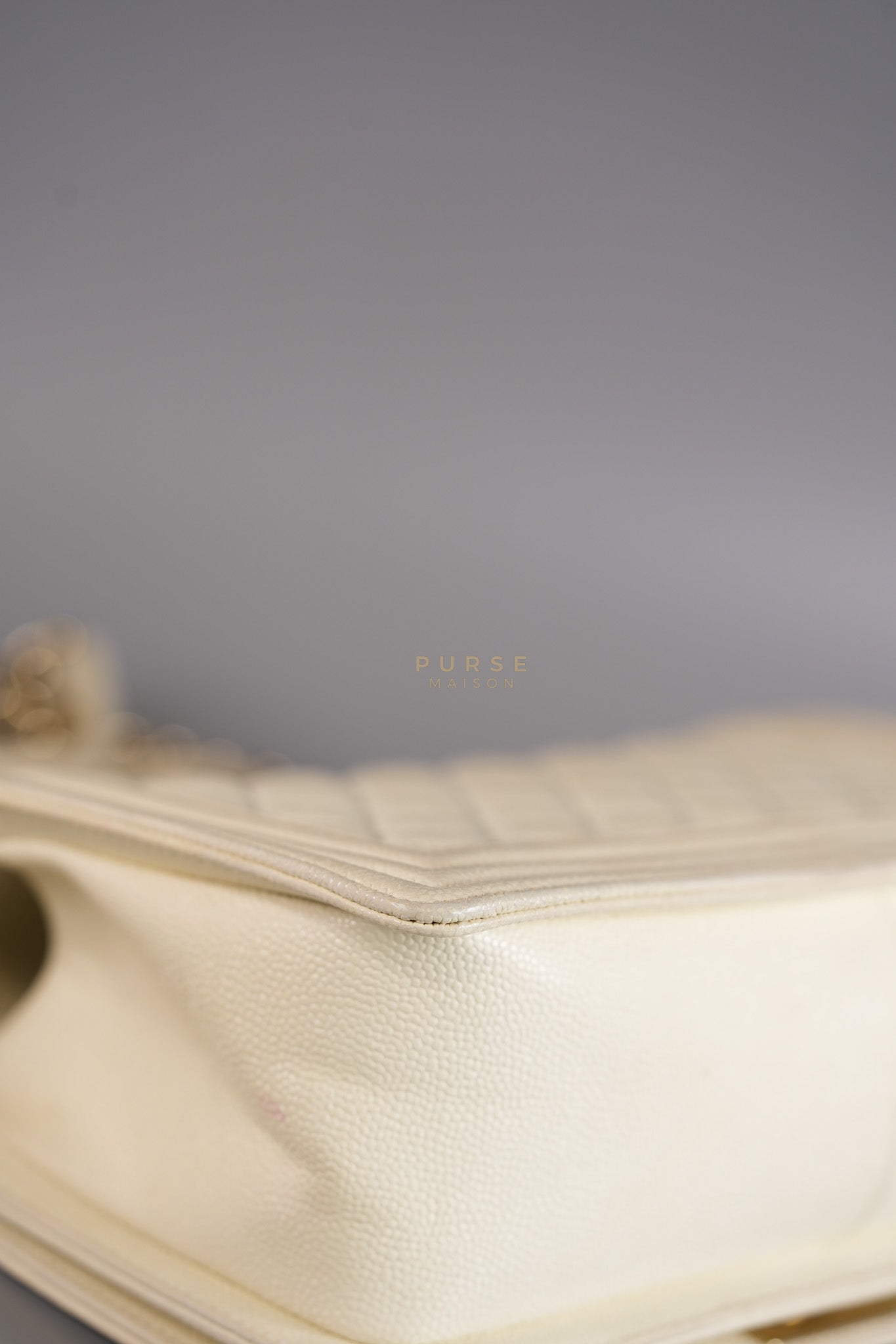 Boy Old Medium in Off White Caviar Leather and Light Gold Hardware (Microchip) | Purse Maison Luxury Bags Shop