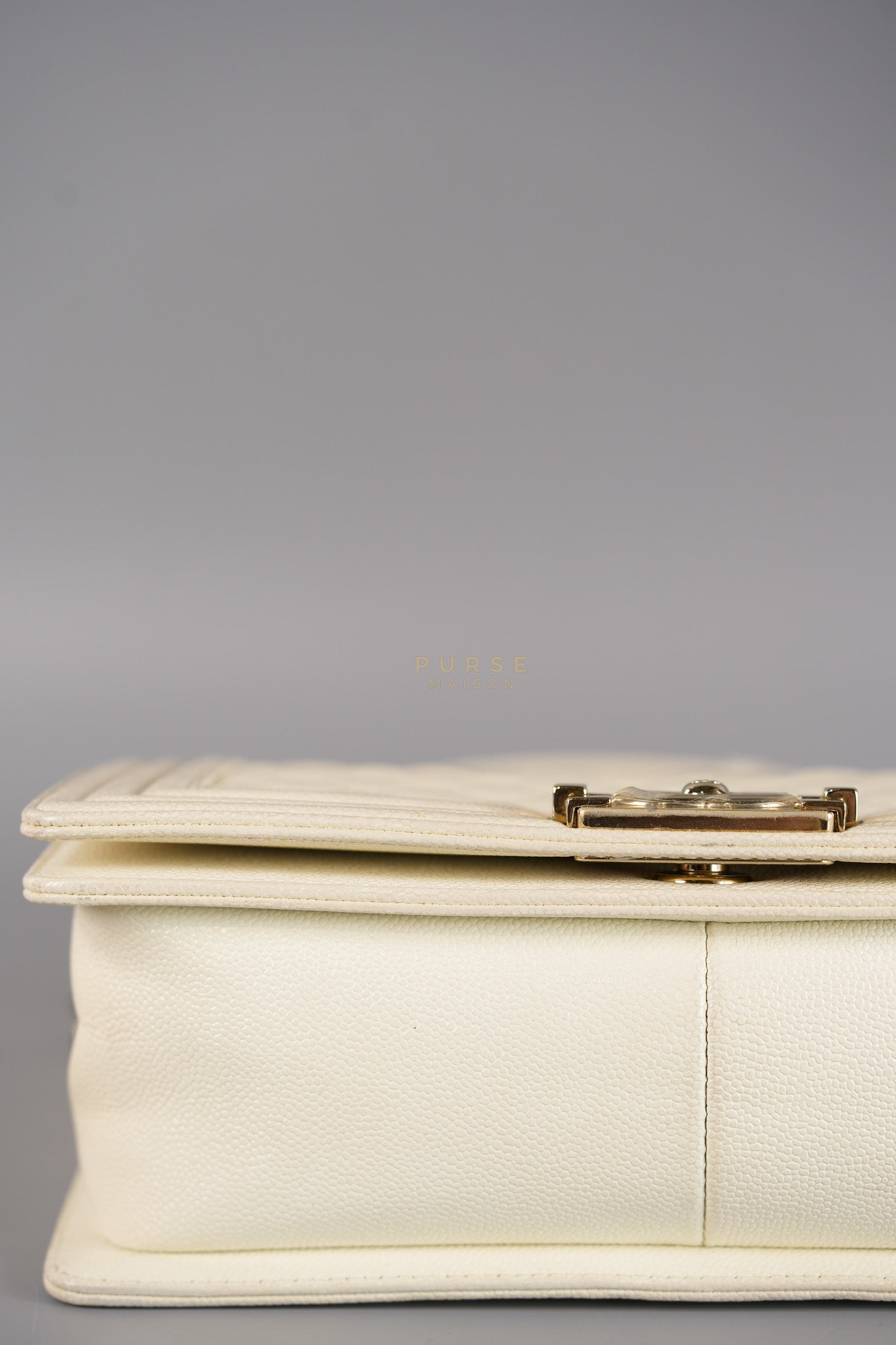 Boy Old Medium in Off White Caviar Leather and Light Gold Hardware (Microchip) | Purse Maison Luxury Bags Shop