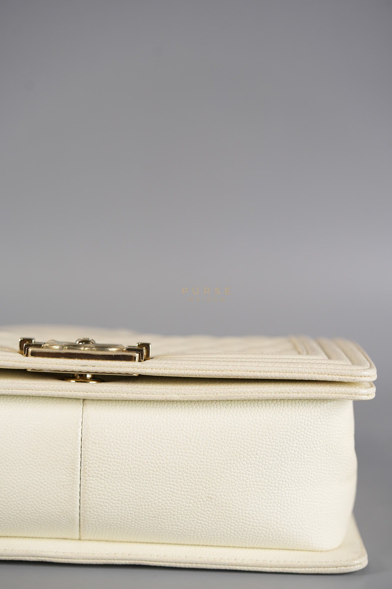 Boy Old Medium in Off White Caviar Leather and Light Gold Hardware (Microchip) | Purse Maison Luxury Bags Shop