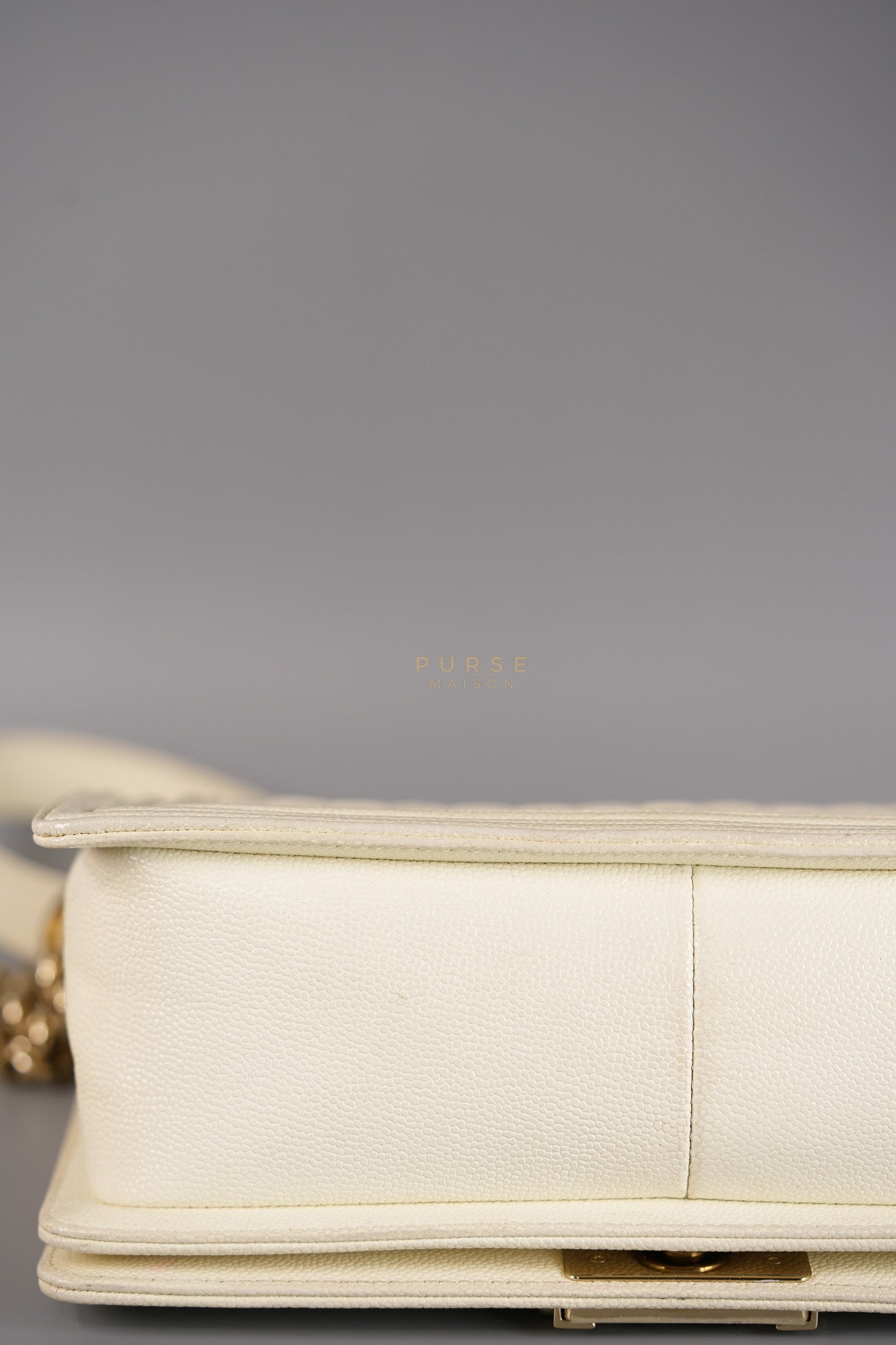 Boy Old Medium in Off White Caviar Leather and Light Gold Hardware (Microchip) | Purse Maison Luxury Bags Shop