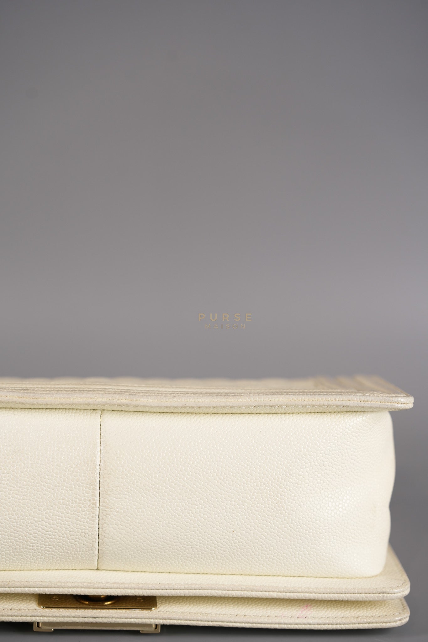 Boy Old Medium in Off White Caviar Leather and Light Gold Hardware (Microchip) | Purse Maison Luxury Bags Shop