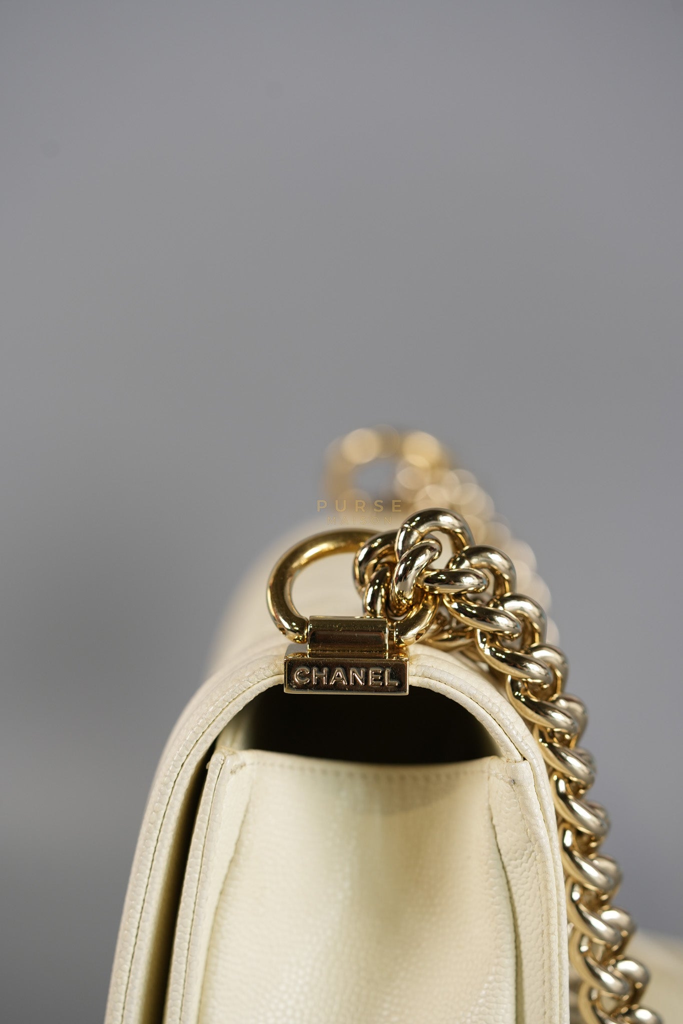 Boy Old Medium in Off White Caviar Leather and Light Gold Hardware (Microchip) | Purse Maison Luxury Bags Shop