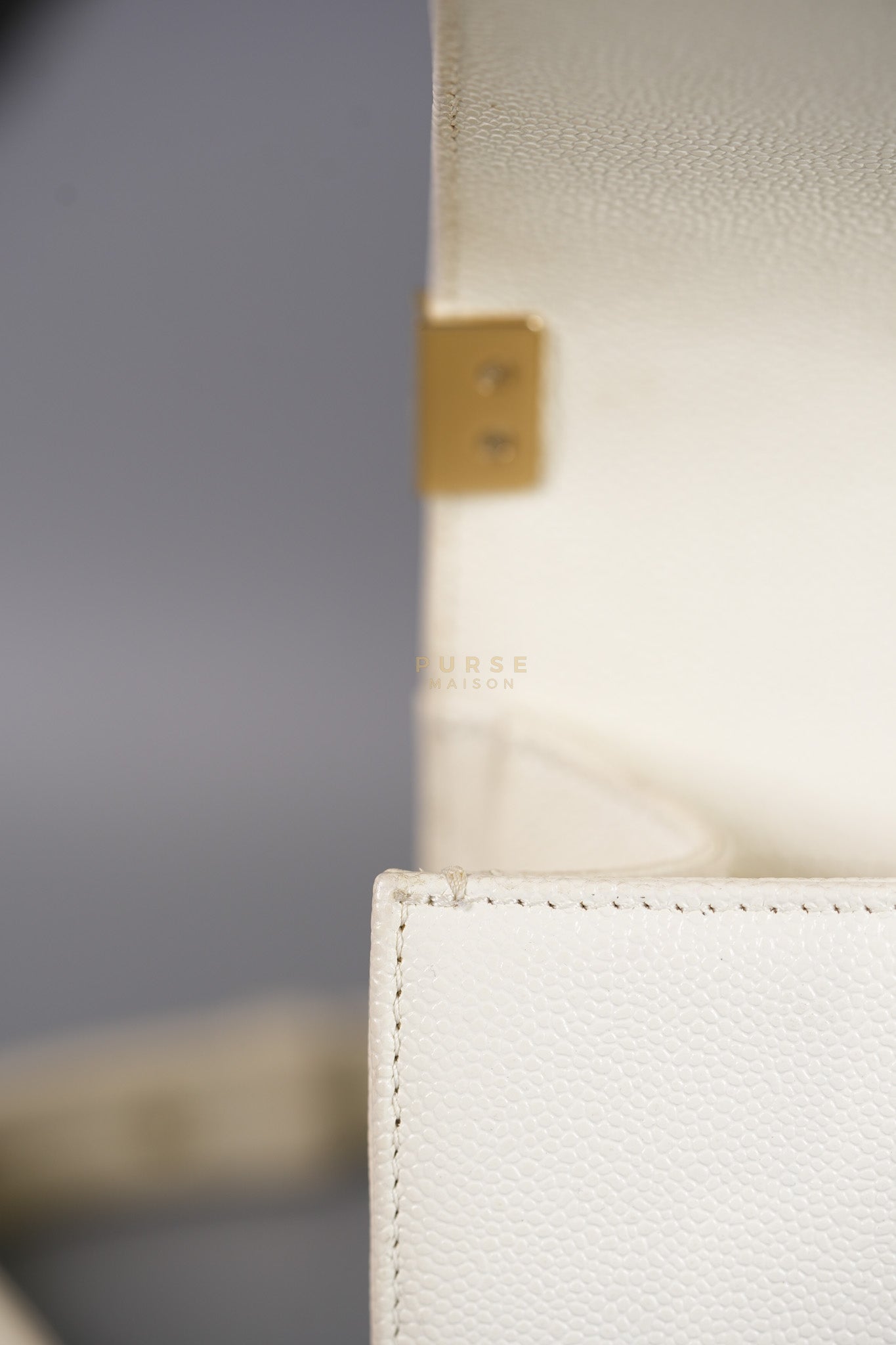 Boy Old Medium in Off White Caviar Leather and Light Gold Hardware (Microchip) | Purse Maison Luxury Bags Shop