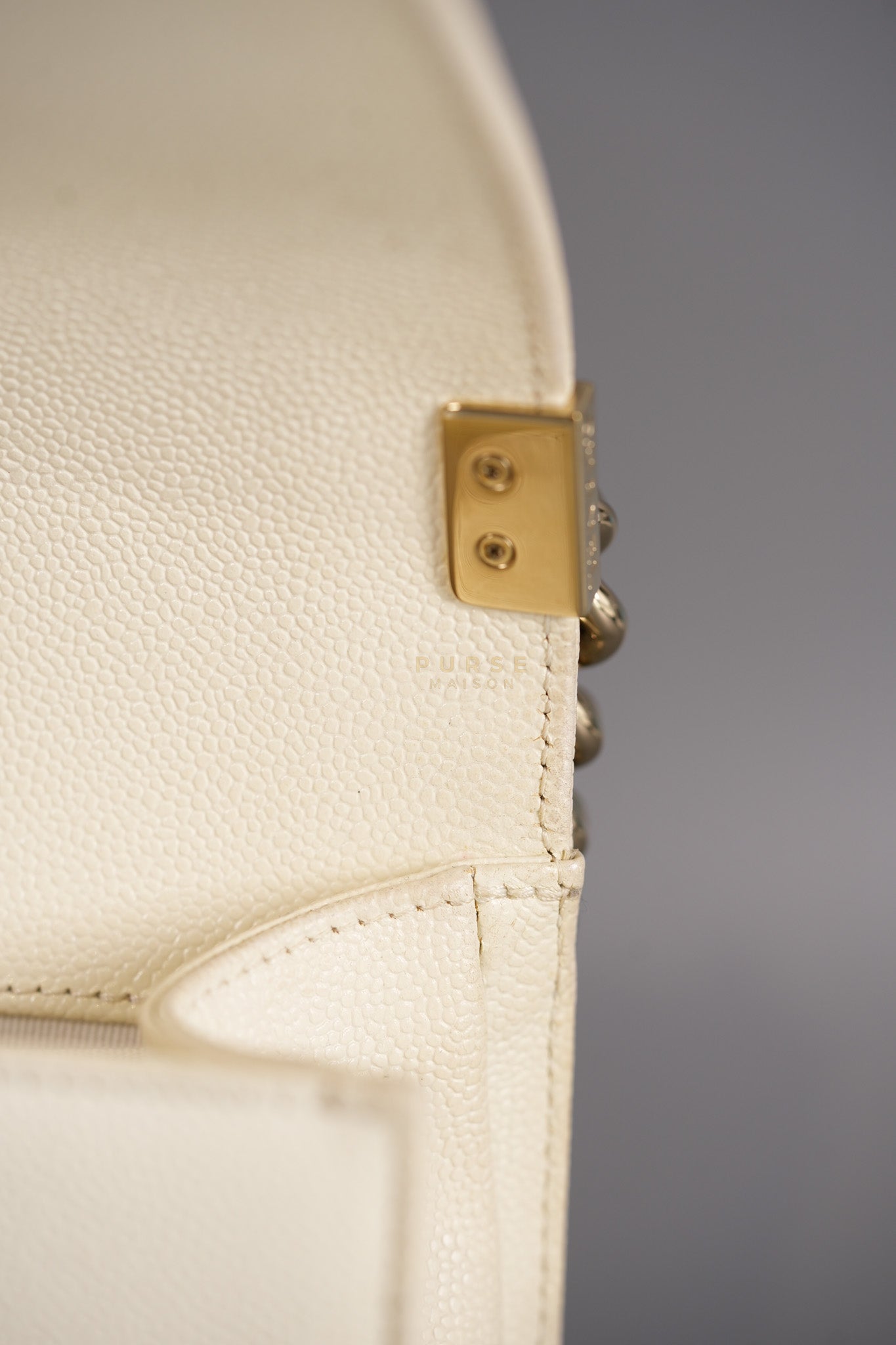 Boy Old Medium in Off White Caviar Leather and Light Gold Hardware (Microchip) | Purse Maison Luxury Bags Shop