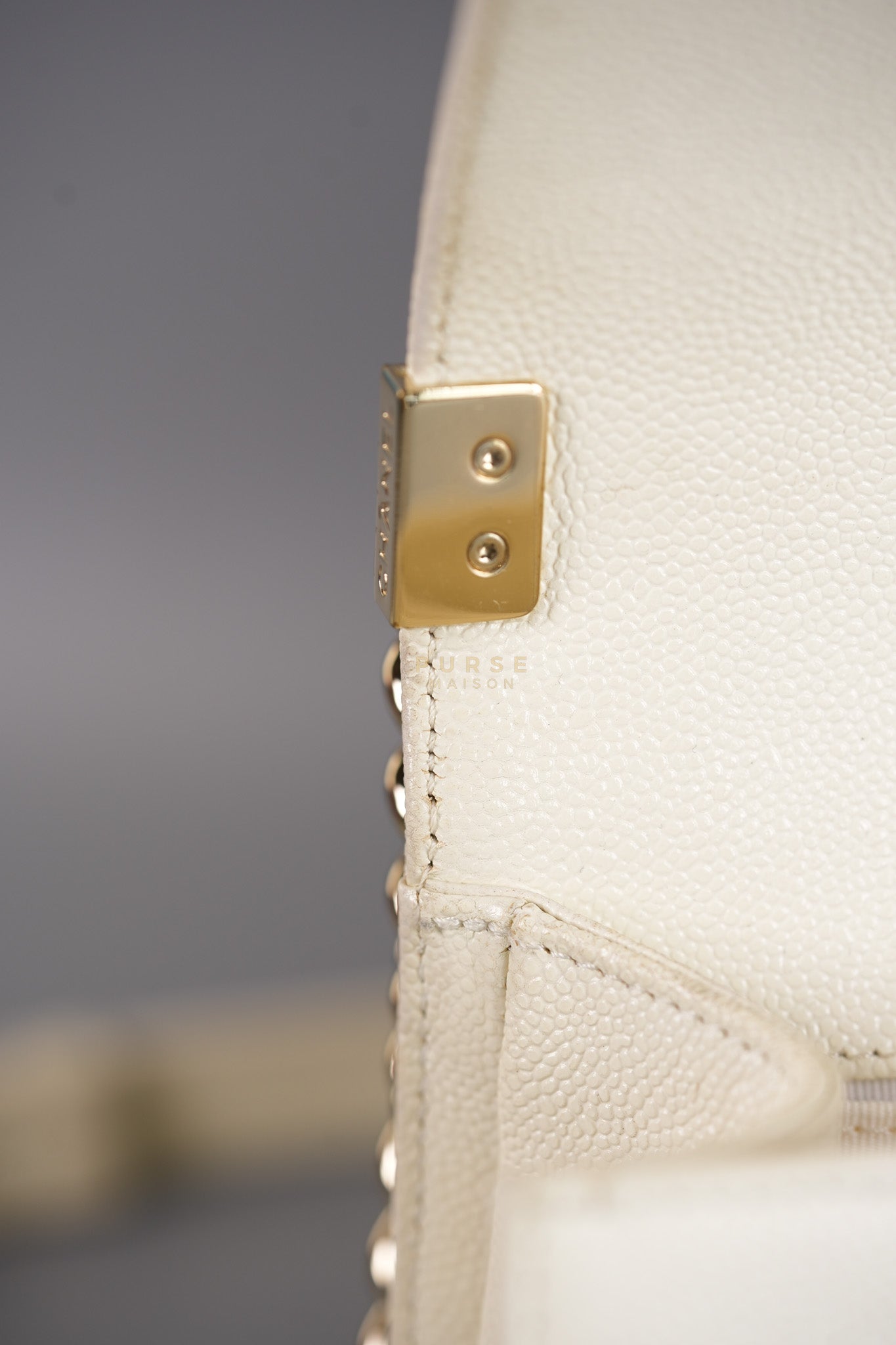 Boy Old Medium in Off White Caviar Leather and Light Gold Hardware (Microchip) | Purse Maison Luxury Bags Shop
