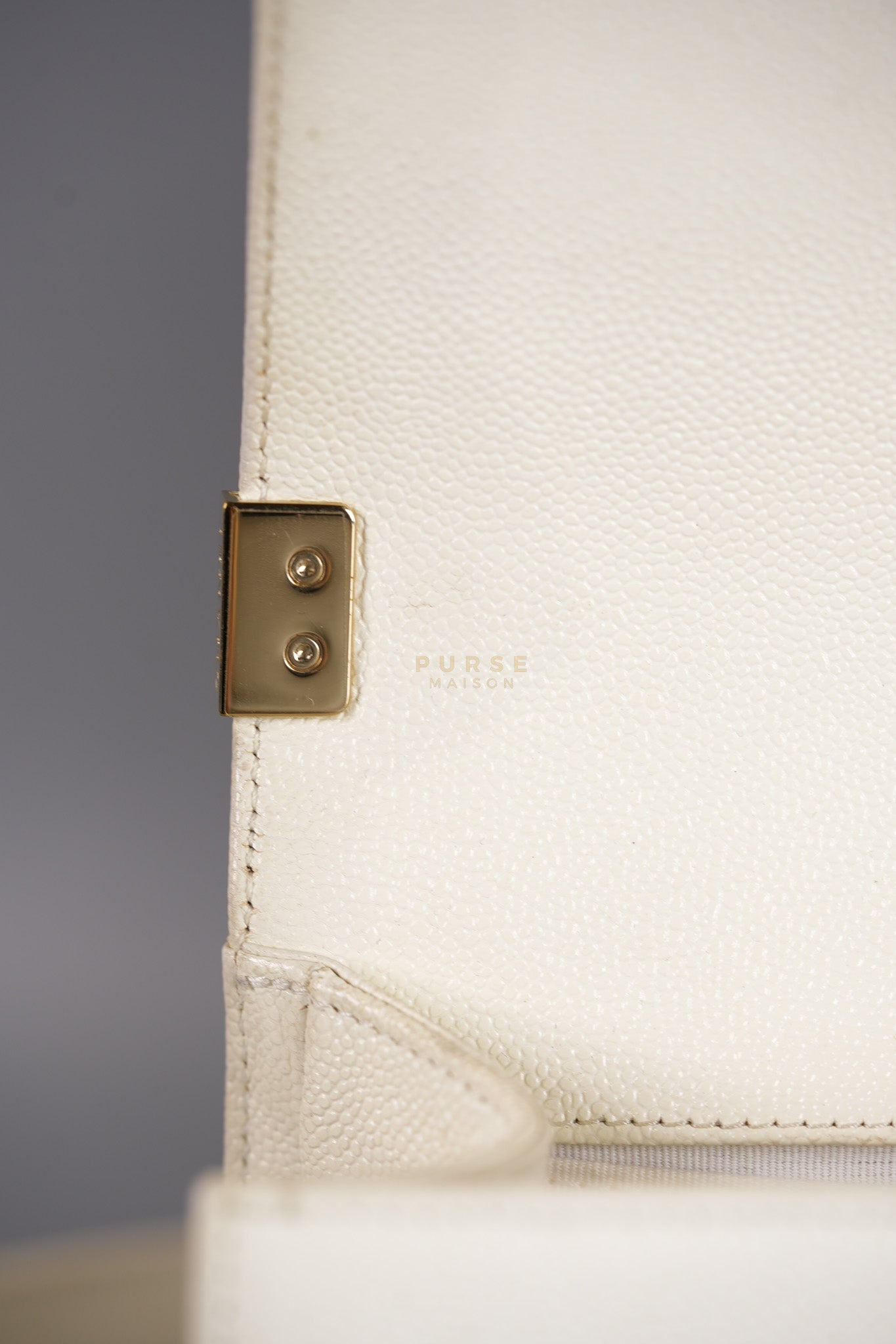 Boy Old Medium in Off White Caviar Leather and Light Gold Hardware (Microchip) | Purse Maison Luxury Bags Shop