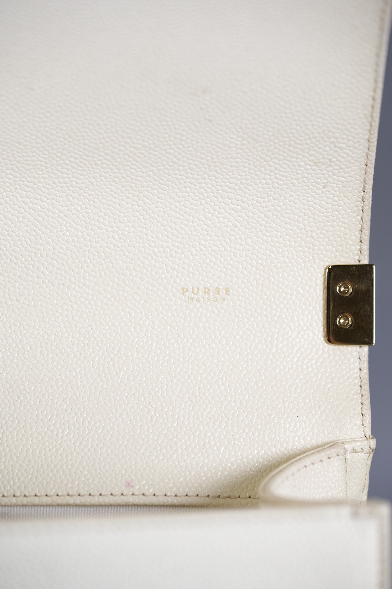 Boy Old Medium in Off White Caviar Leather and Light Gold Hardware (Microchip) | Purse Maison Luxury Bags Shop