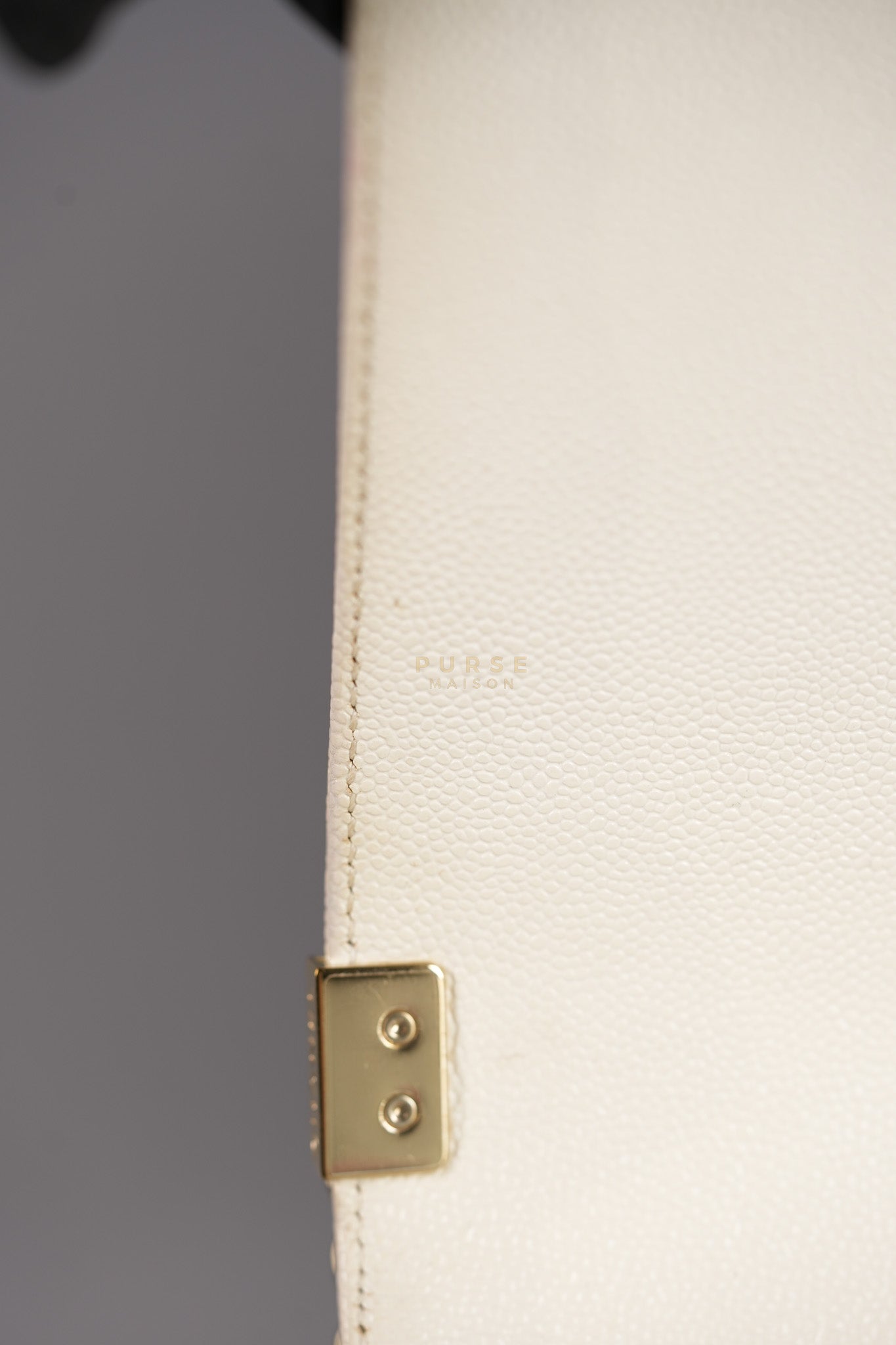 Boy Old Medium in Off White Caviar Leather and Light Gold Hardware (Microchip) | Purse Maison Luxury Bags Shop