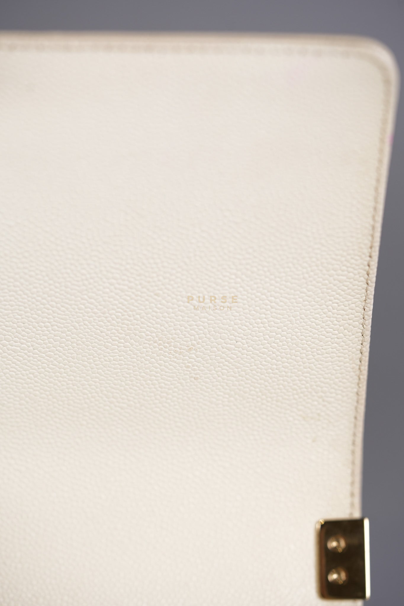 Boy Old Medium in Off White Caviar Leather and Light Gold Hardware (Microchip) | Purse Maison Luxury Bags Shop