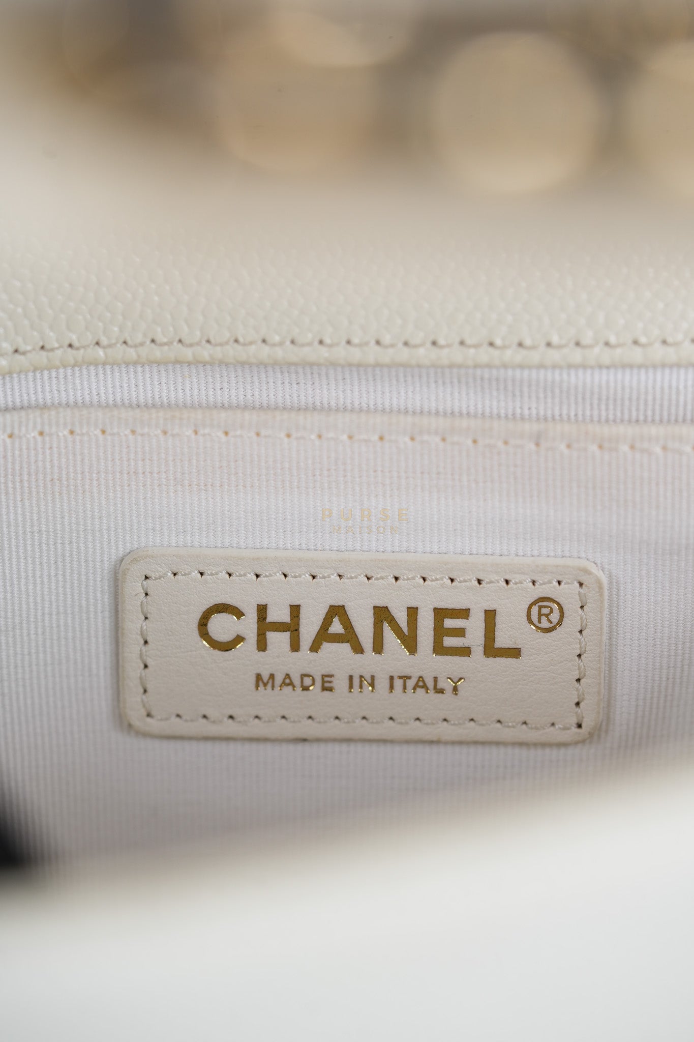 Boy Old Medium in Off White Caviar Leather and Light Gold Hardware (Microchip) | Purse Maison Luxury Bags Shop