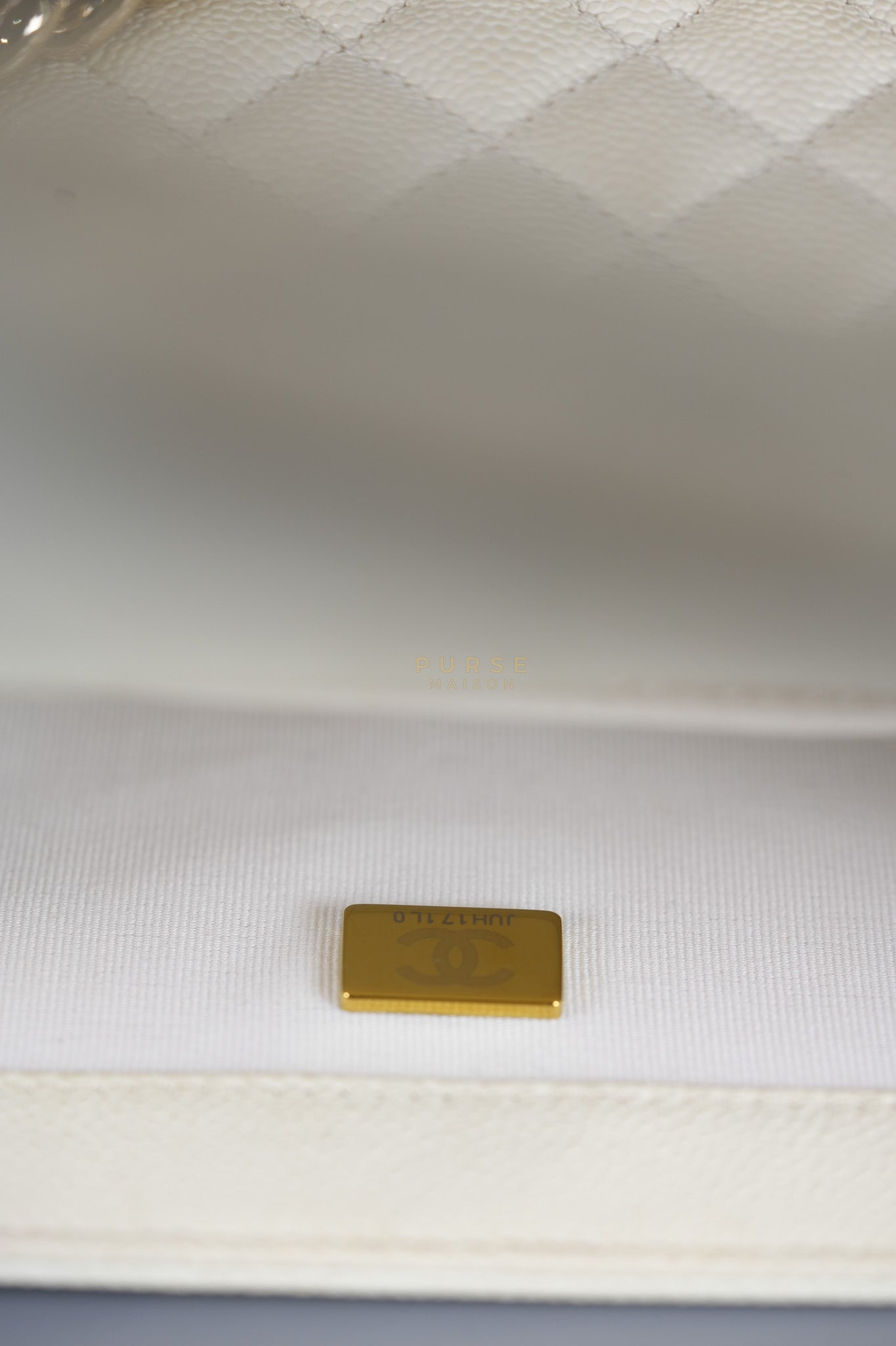 Boy Old Medium in Off White Caviar Leather and Light Gold Hardware (Microchip) | Purse Maison Luxury Bags Shop