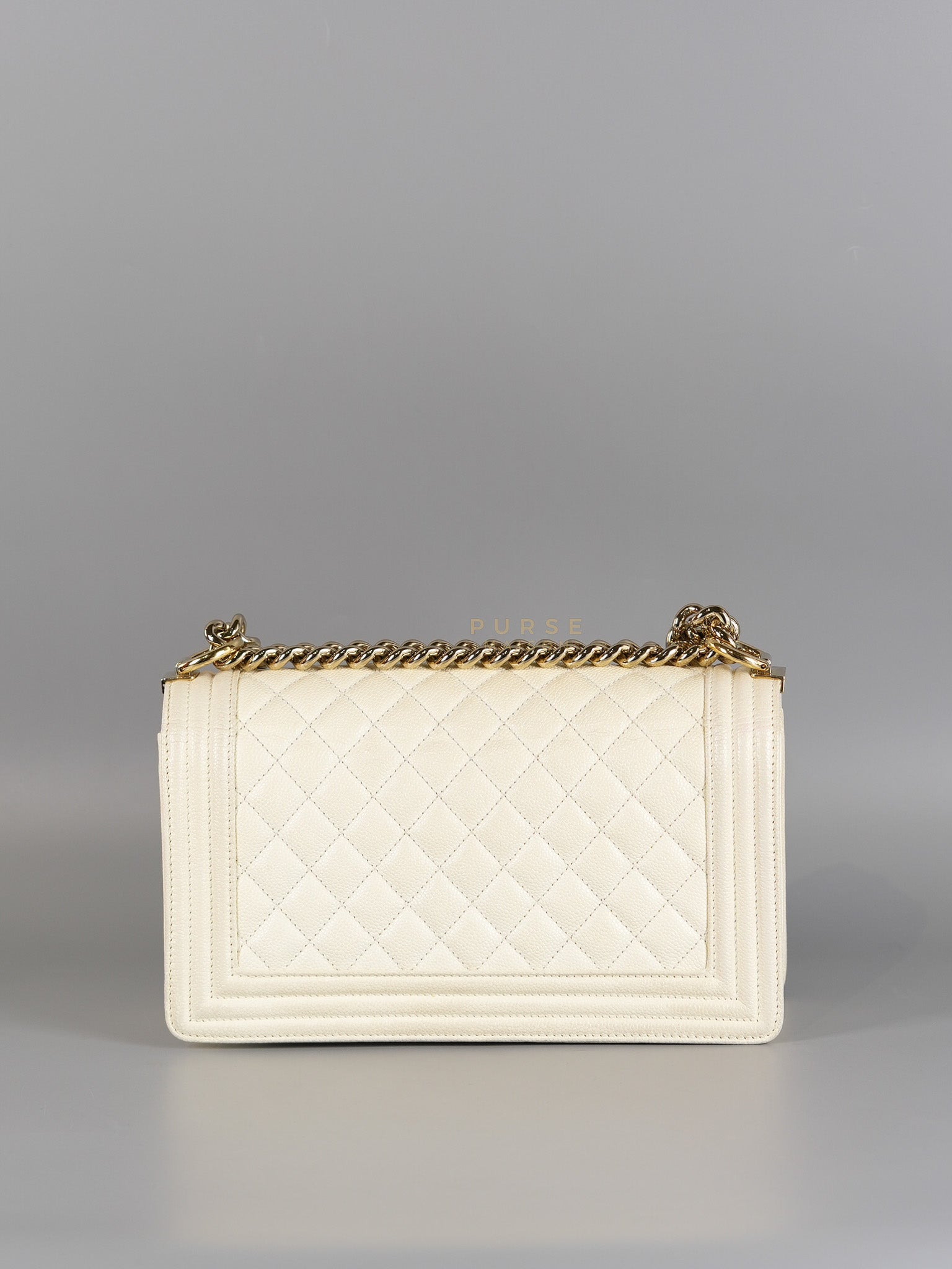Boy Old Medium in Off White Caviar Leather and Light Gold Hardware (Microchip) | Purse Maison Luxury Bags Shop