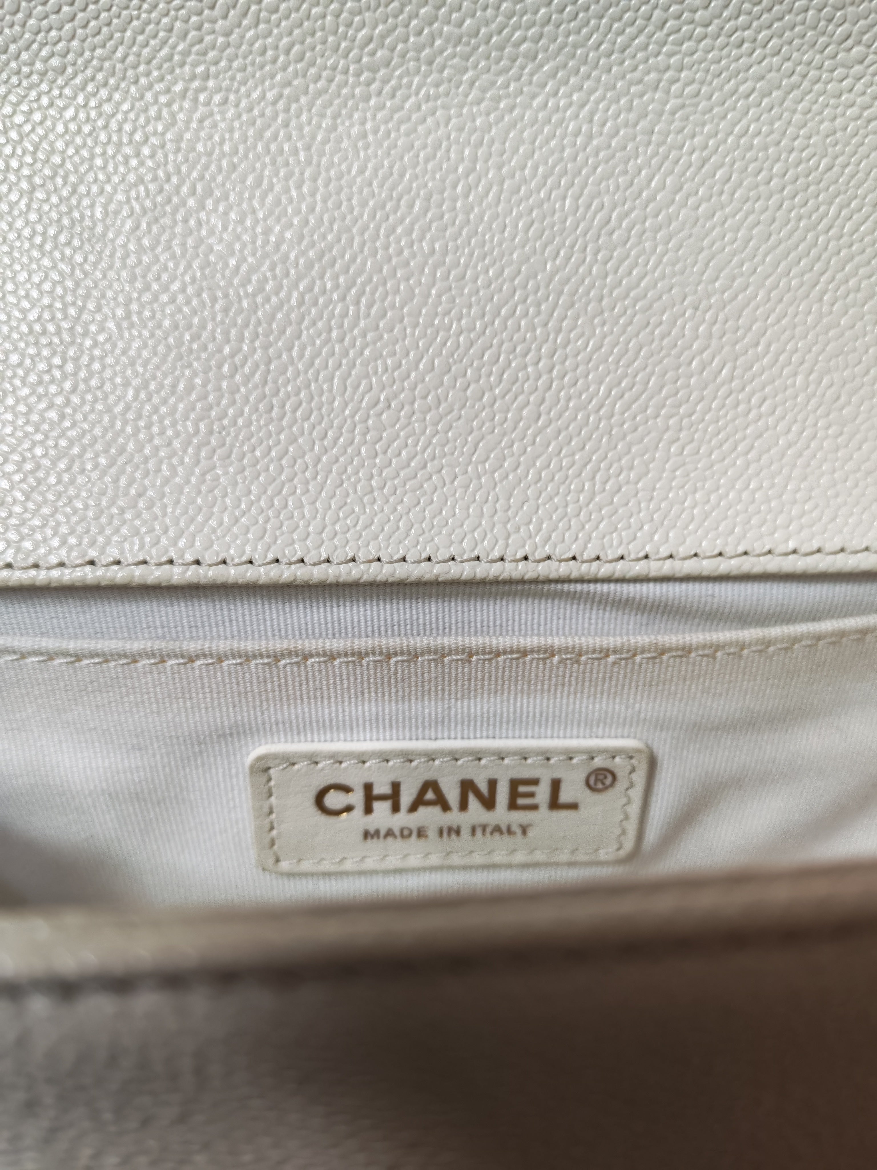 Boy Old Medium in Off White Caviar Leather and Light Gold Hardware (Microchip) | Purse Maison Luxury Bags Shop