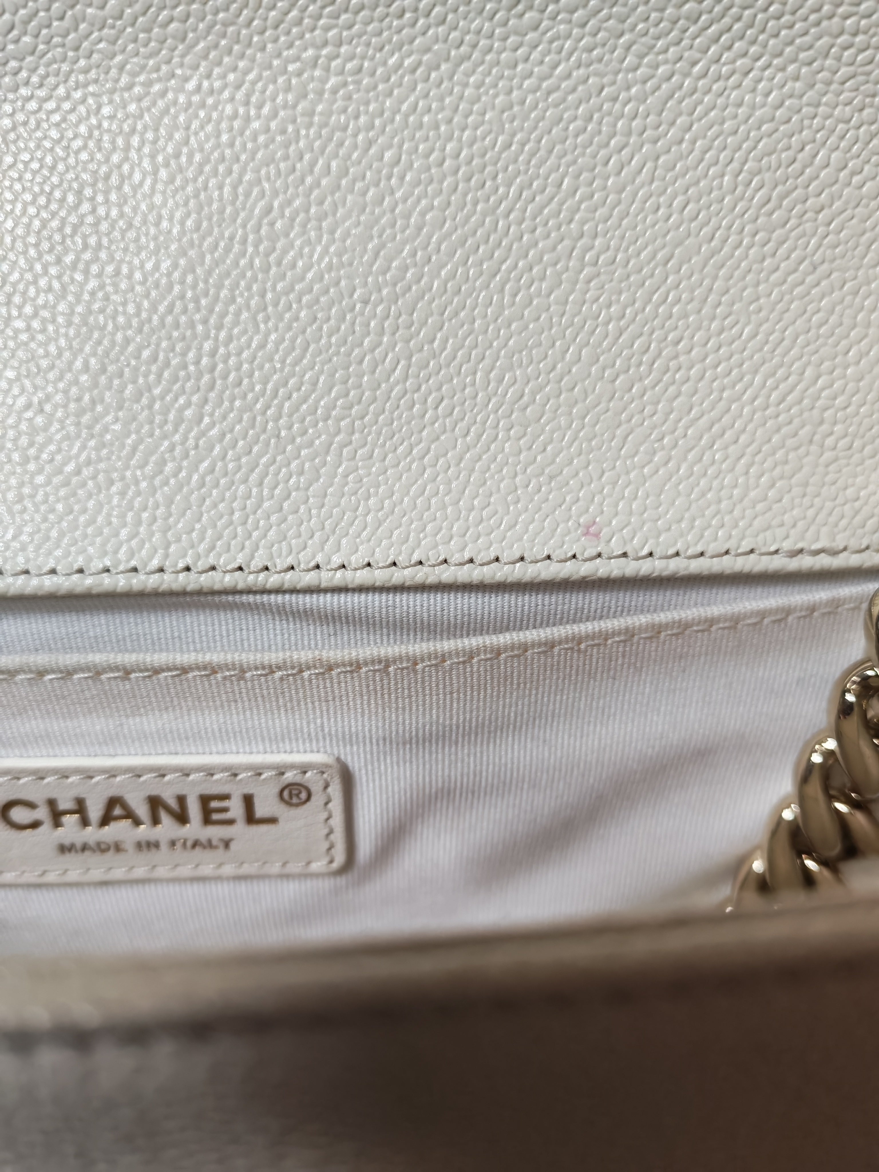 Boy Old Medium in Off White Caviar Leather and Light Gold Hardware (Microchip) | Purse Maison Luxury Bags Shop