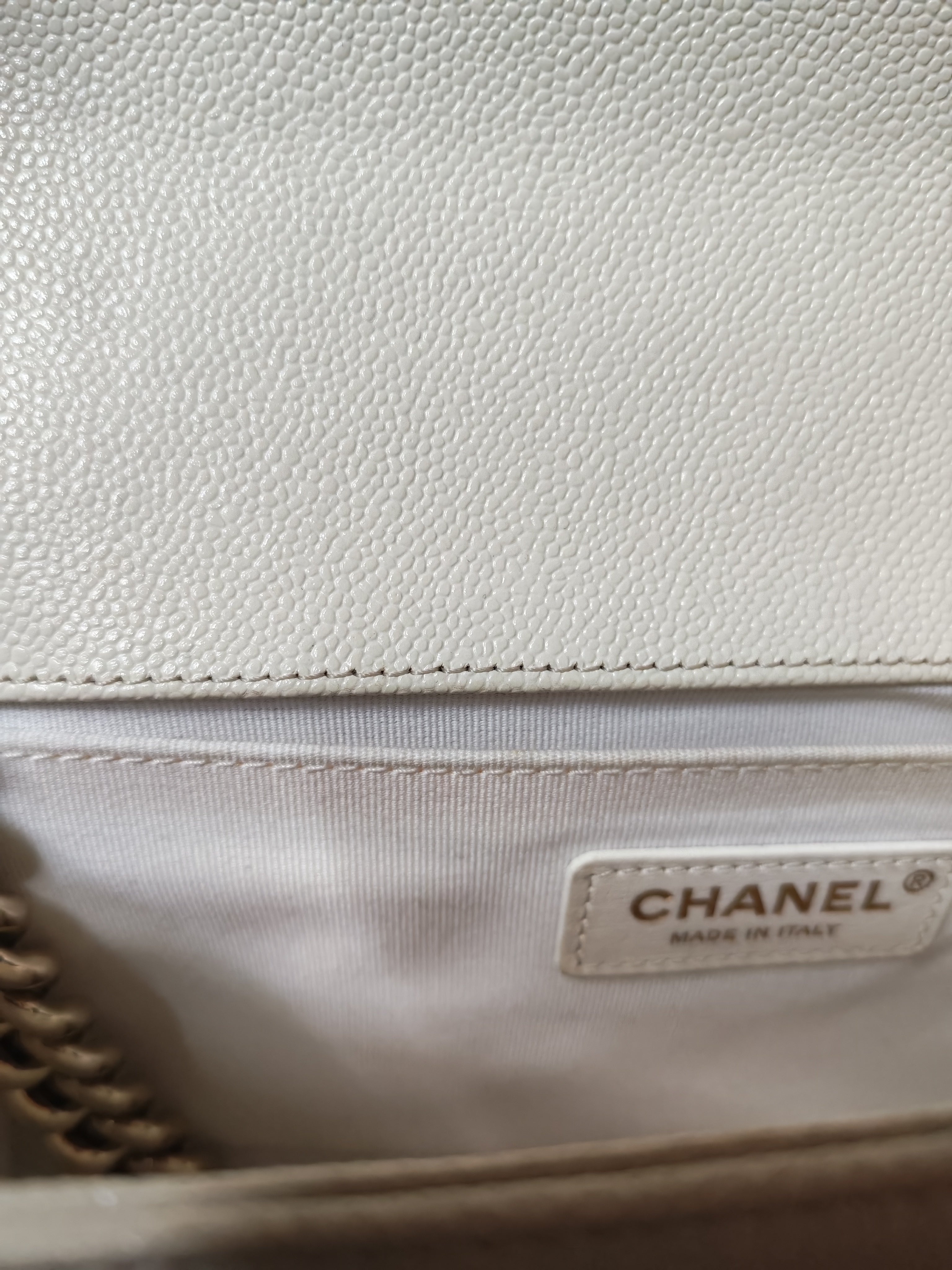 Boy Old Medium in Off White Caviar Leather and Light Gold Hardware (Microchip) | Purse Maison Luxury Bags Shop
