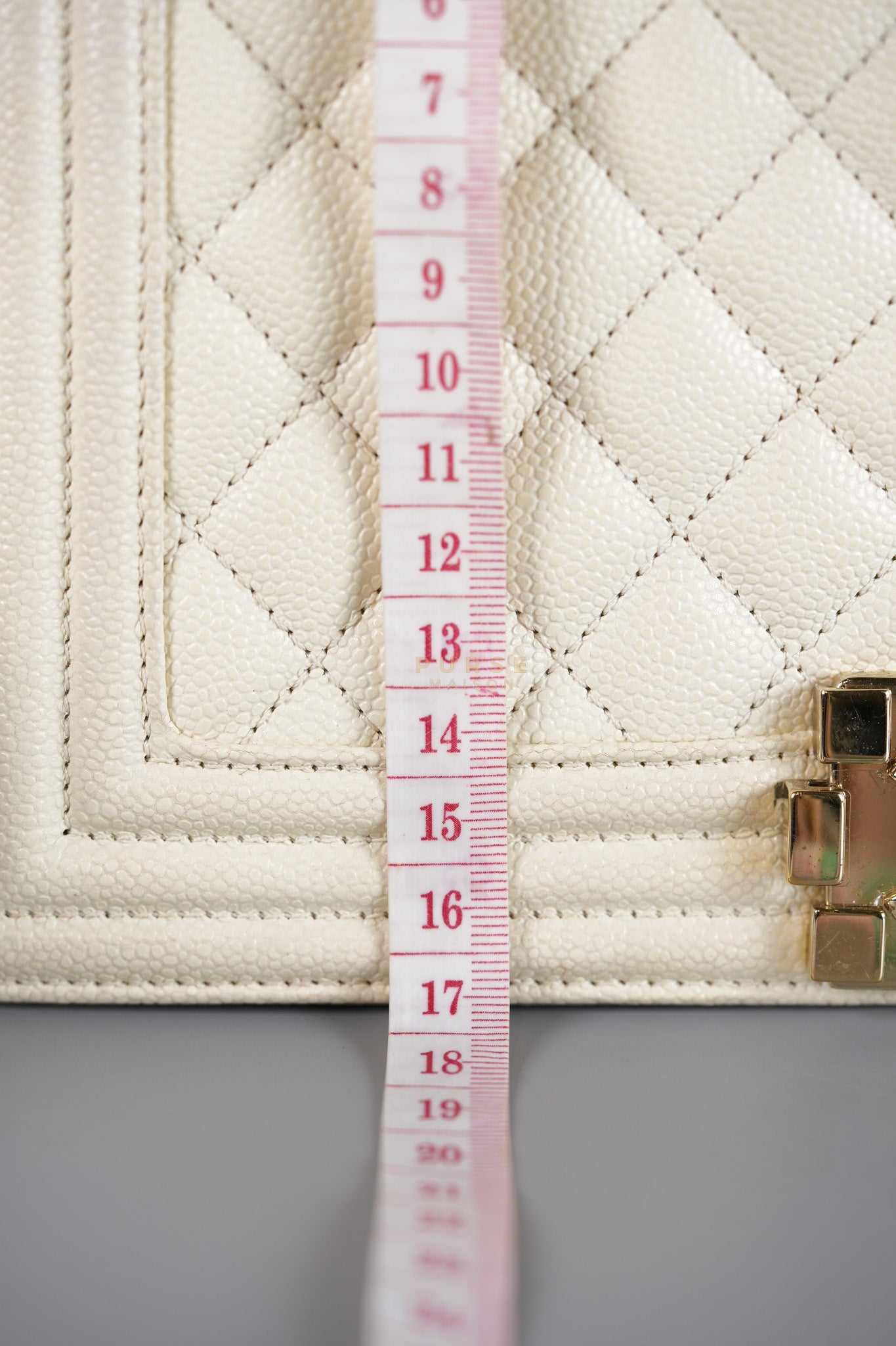 Boy Old Medium in Off White Caviar Leather and Light Gold Hardware (Microchip) | Purse Maison Luxury Bags Shop