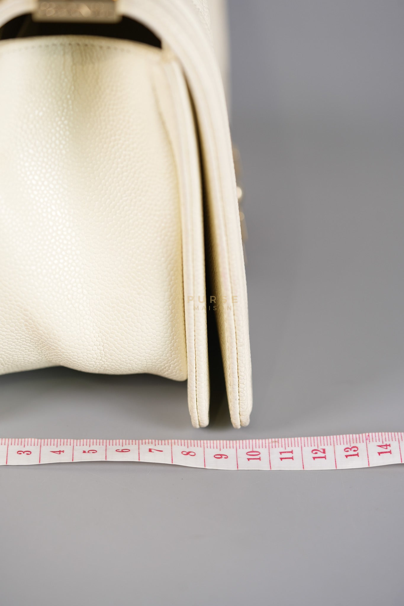 Boy Old Medium in Off White Caviar Leather and Light Gold Hardware (Microchip) | Purse Maison Luxury Bags Shop