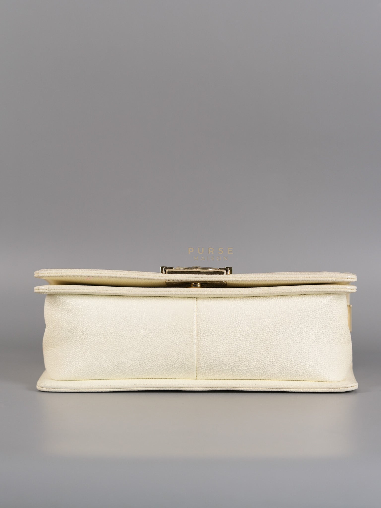 Boy Old Medium in Off White Caviar Leather and Light Gold Hardware (Microchip) | Purse Maison Luxury Bags Shop