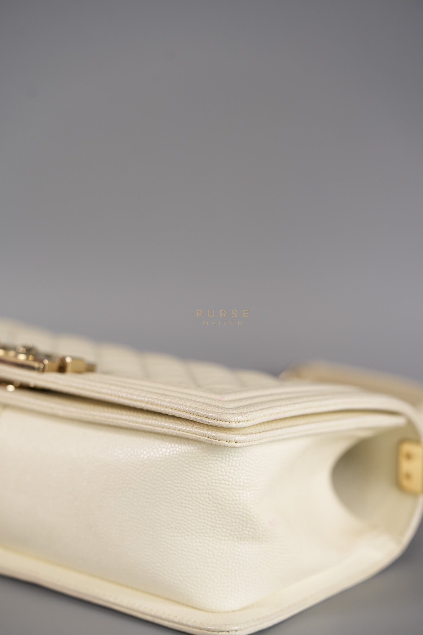 Boy Old Medium in Off White Caviar Leather and Light Gold Hardware (Microchip) | Purse Maison Luxury Bags Shop