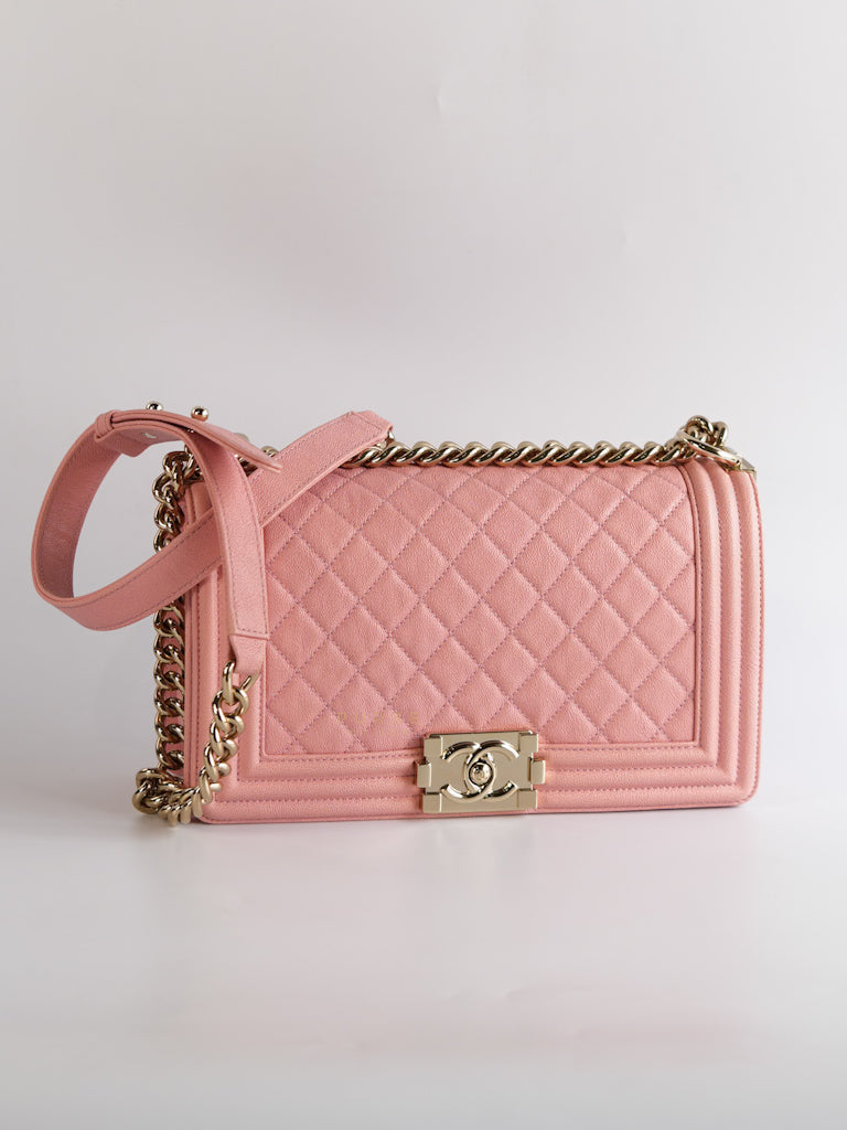 Boy Old Medium in Pink Caviar Leather and Light Gold Hardware Series 27 | Purse Maison Luxury Bags Shop