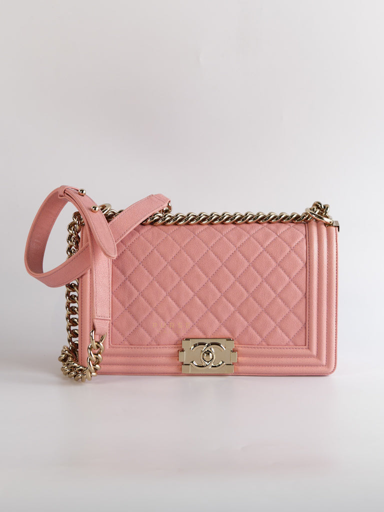 Boy Old Medium in Pink Caviar Leather and Light Gold Hardware Series 27 | Purse Maison Luxury Bags Shop