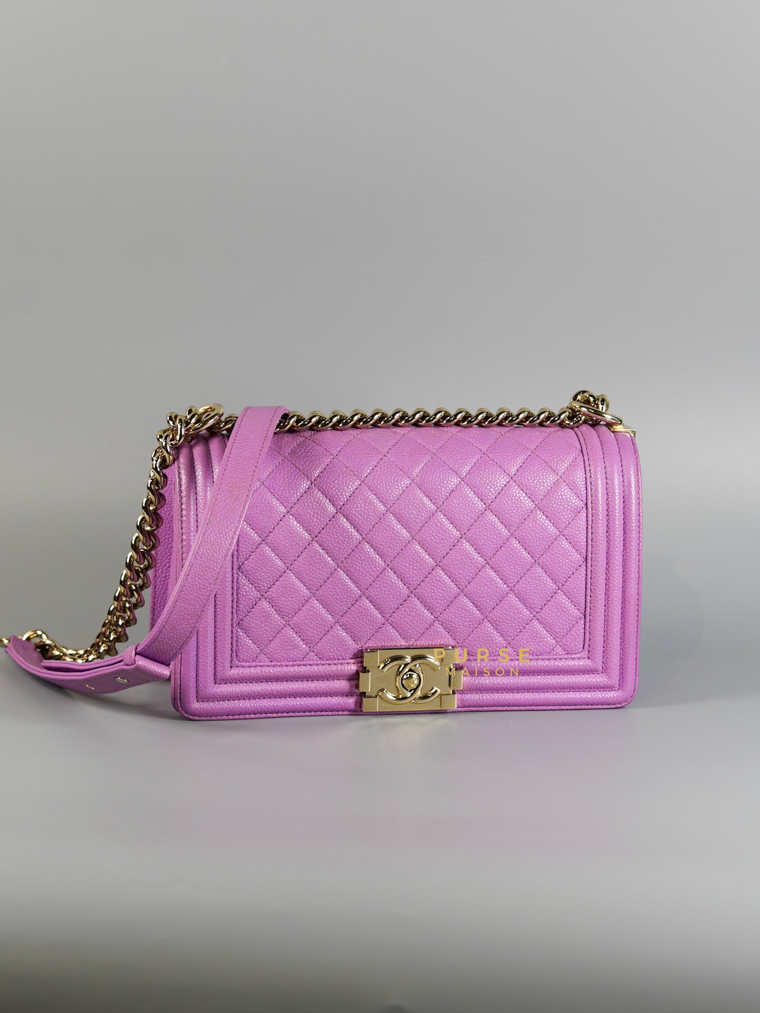 Boy Old Medium in Purple Caviar Leather and Champagne Hardware Series 29 | Purse Maison Luxury Bags Shop